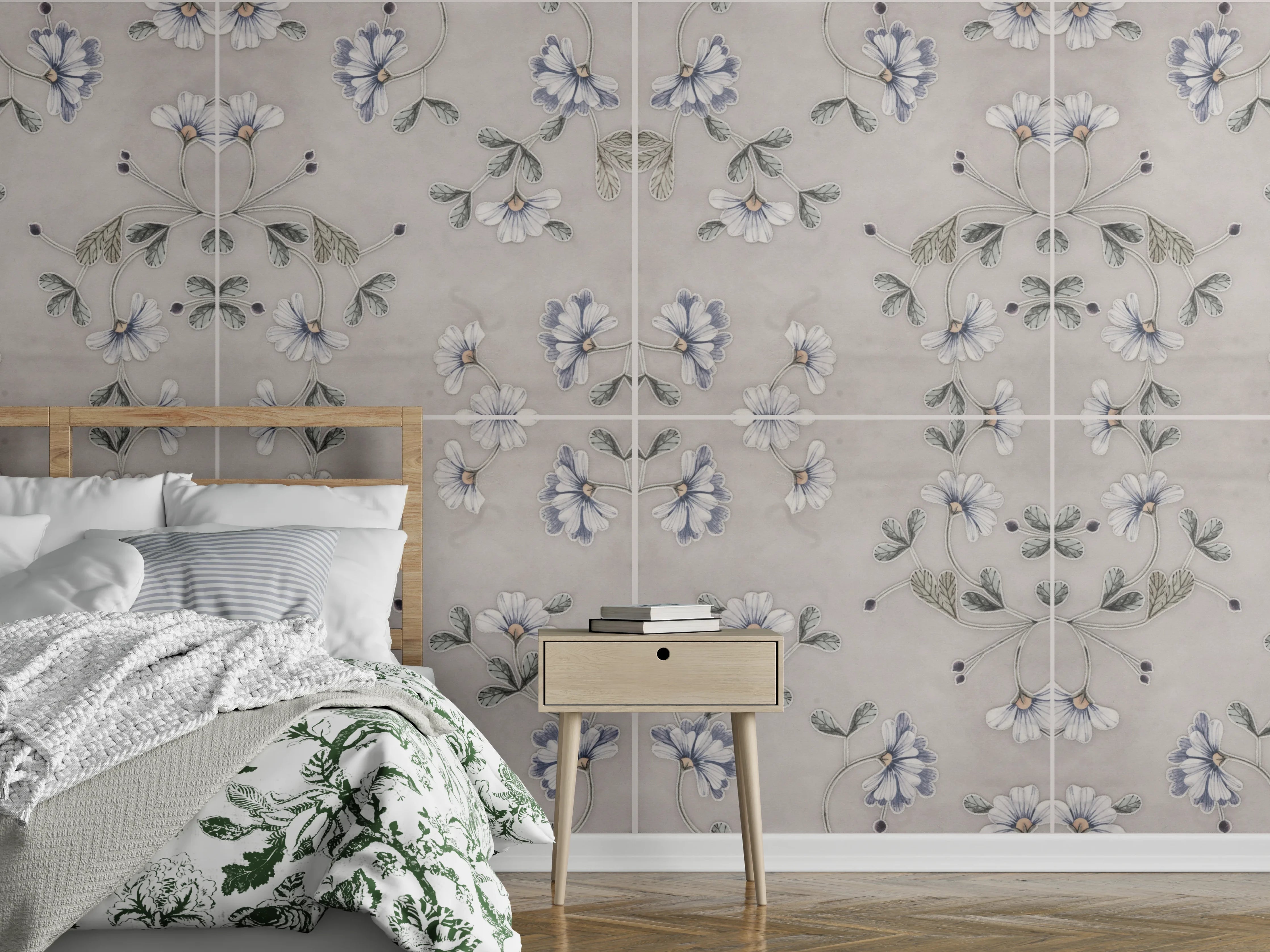 Wandverkleidung Schlafzimmer - Lädierte Vintage Patchwork-Fliesen