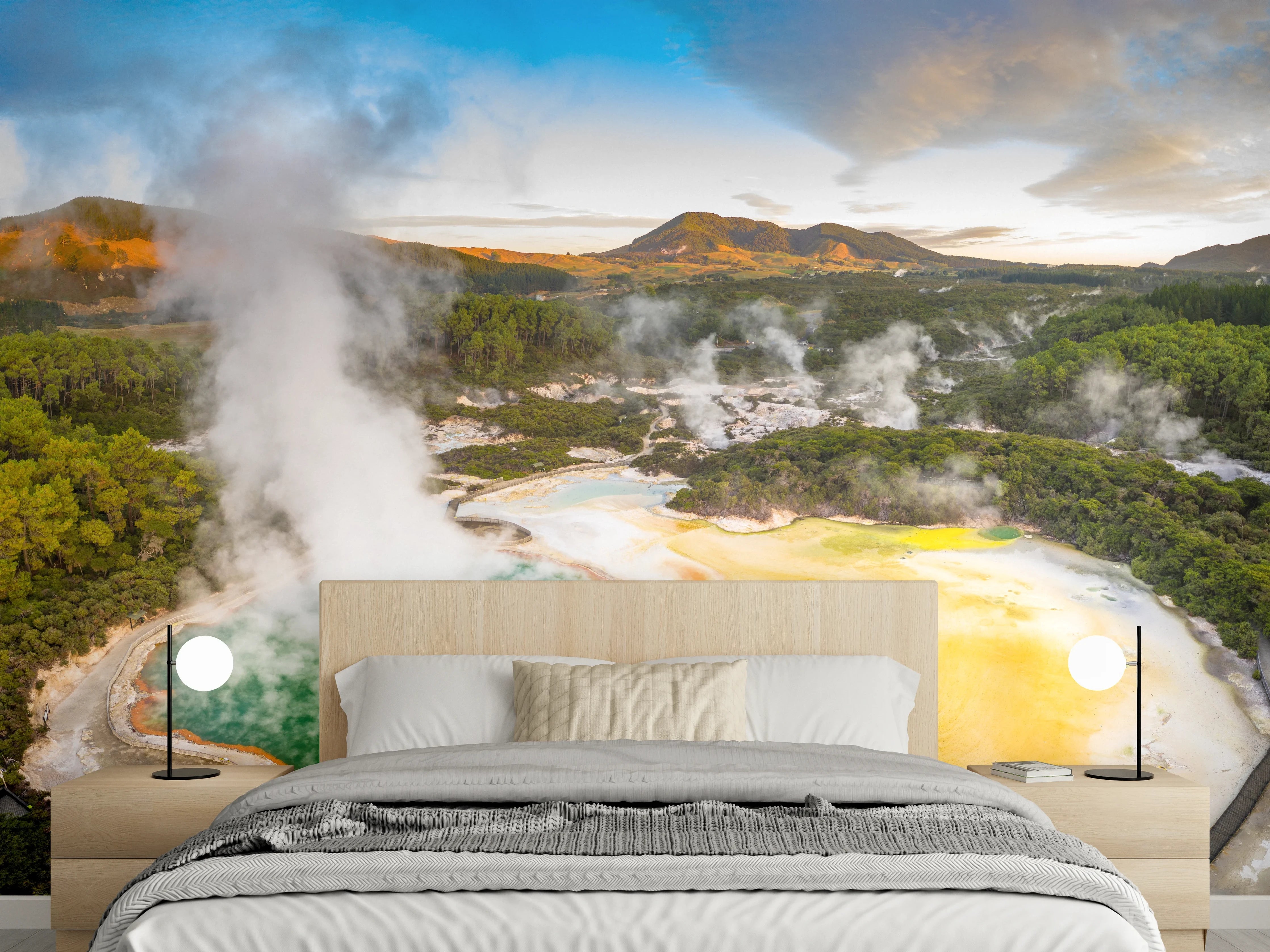 Wandverkleidung Schlafzimmer - Landschaft mit kochend heißem Schlamm