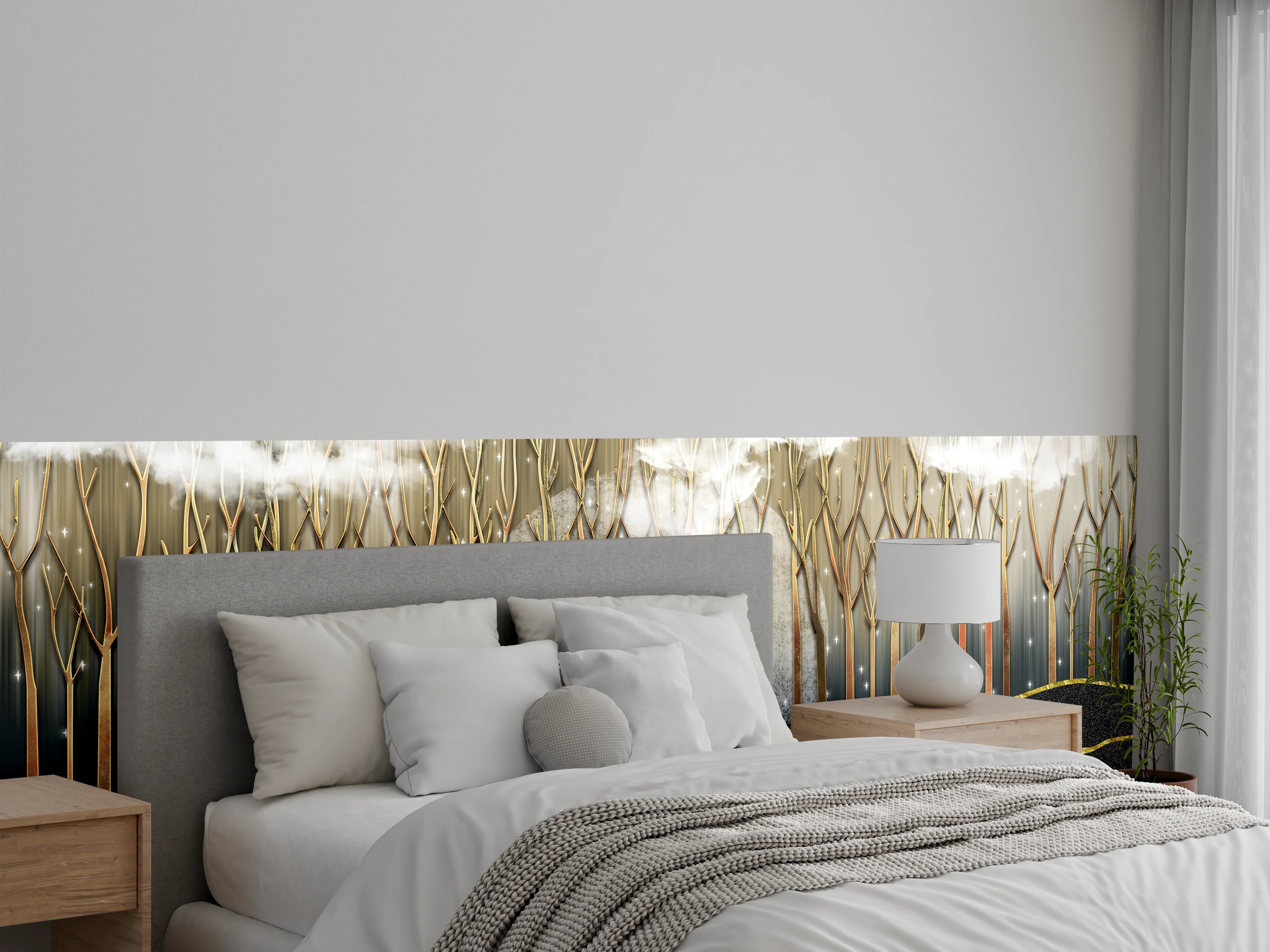 Wandverkleidung Schlafzimmer - Landschafts Kunst- goldene Bäume