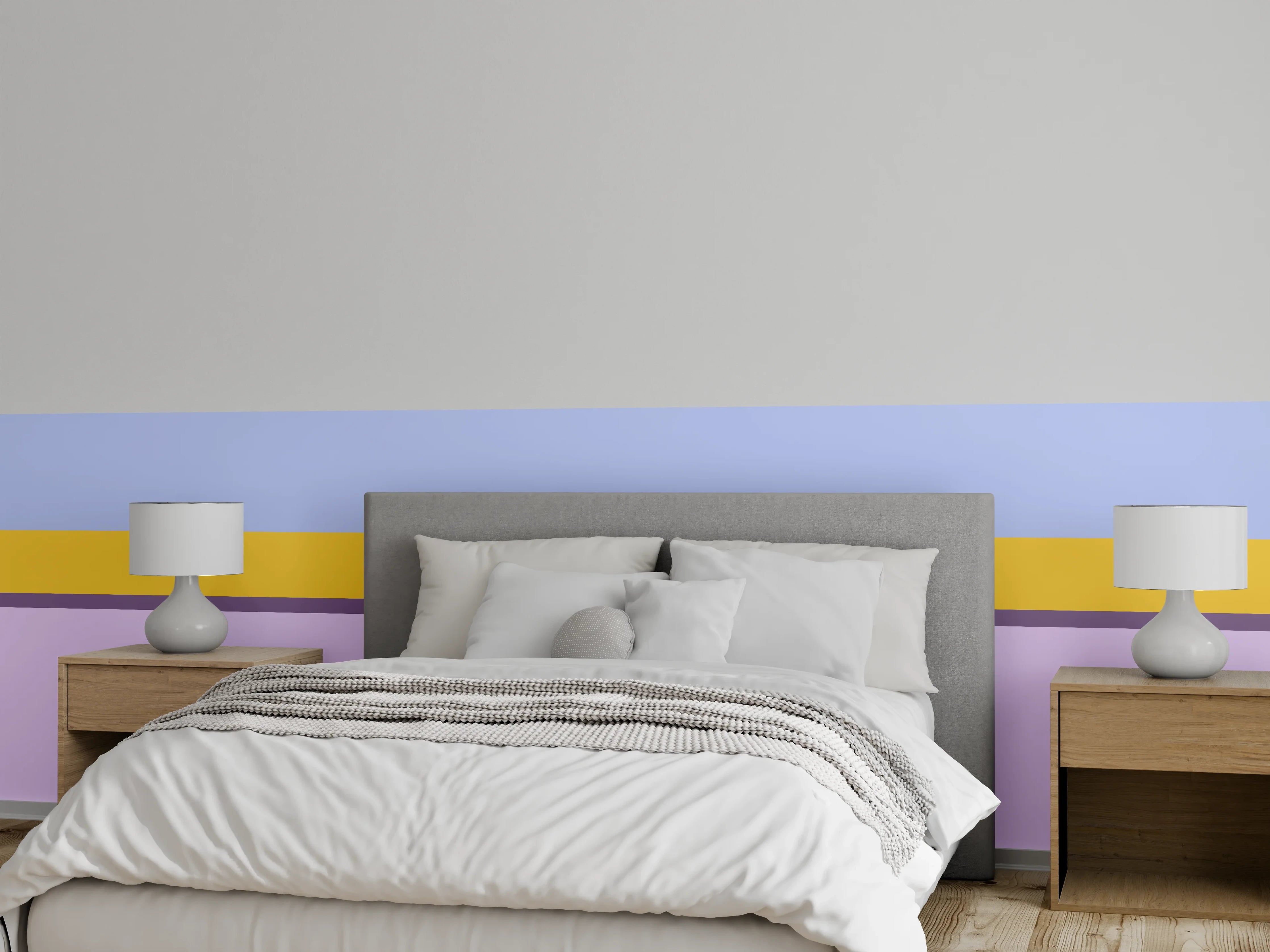 Wandverkleidung Schlafzimmer - Lange, bunte Streifen in Pastellfarben