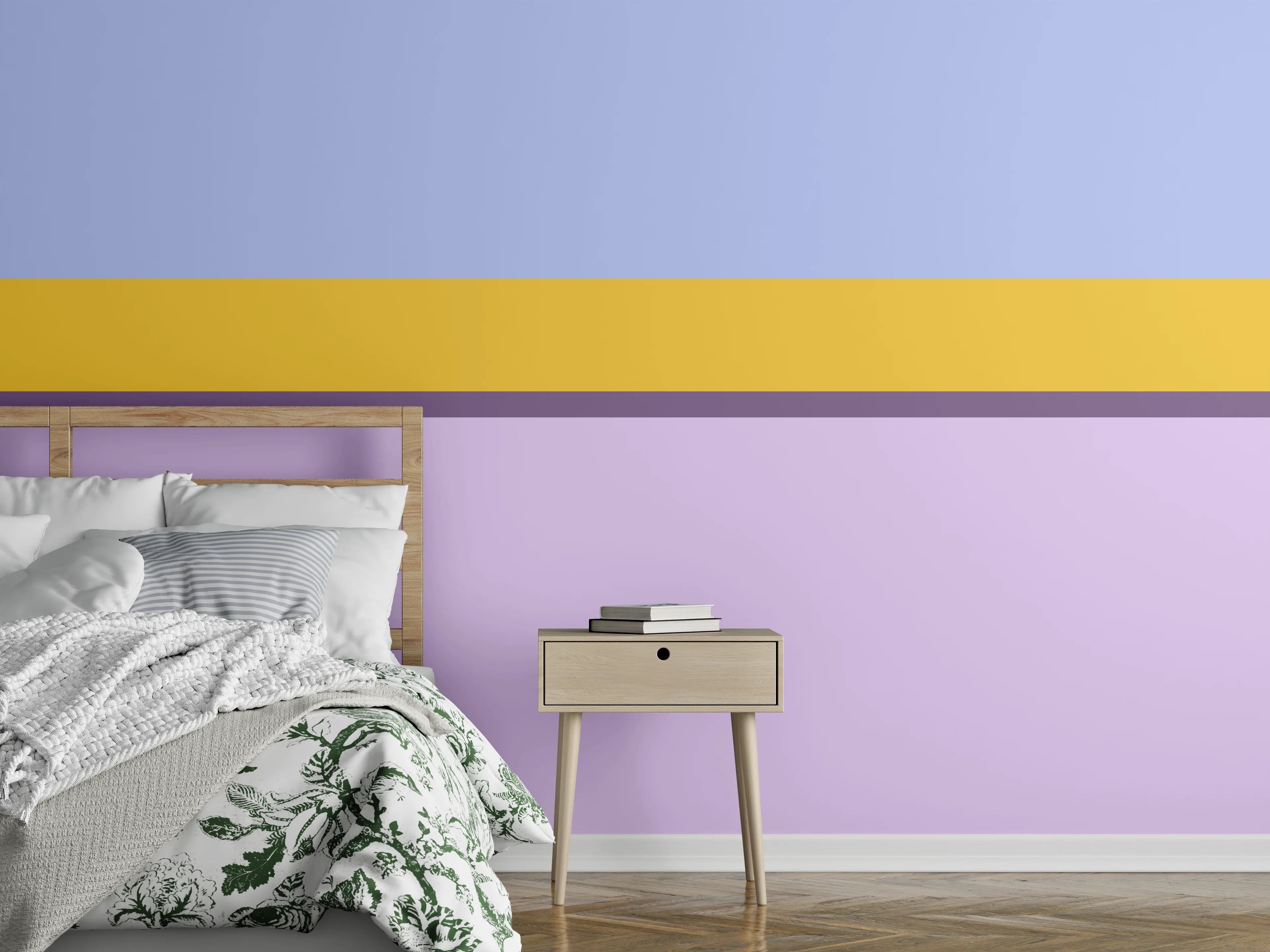 Wandverkleidung Schlafzimmer - Lange, bunte Streifen in Pastellfarben