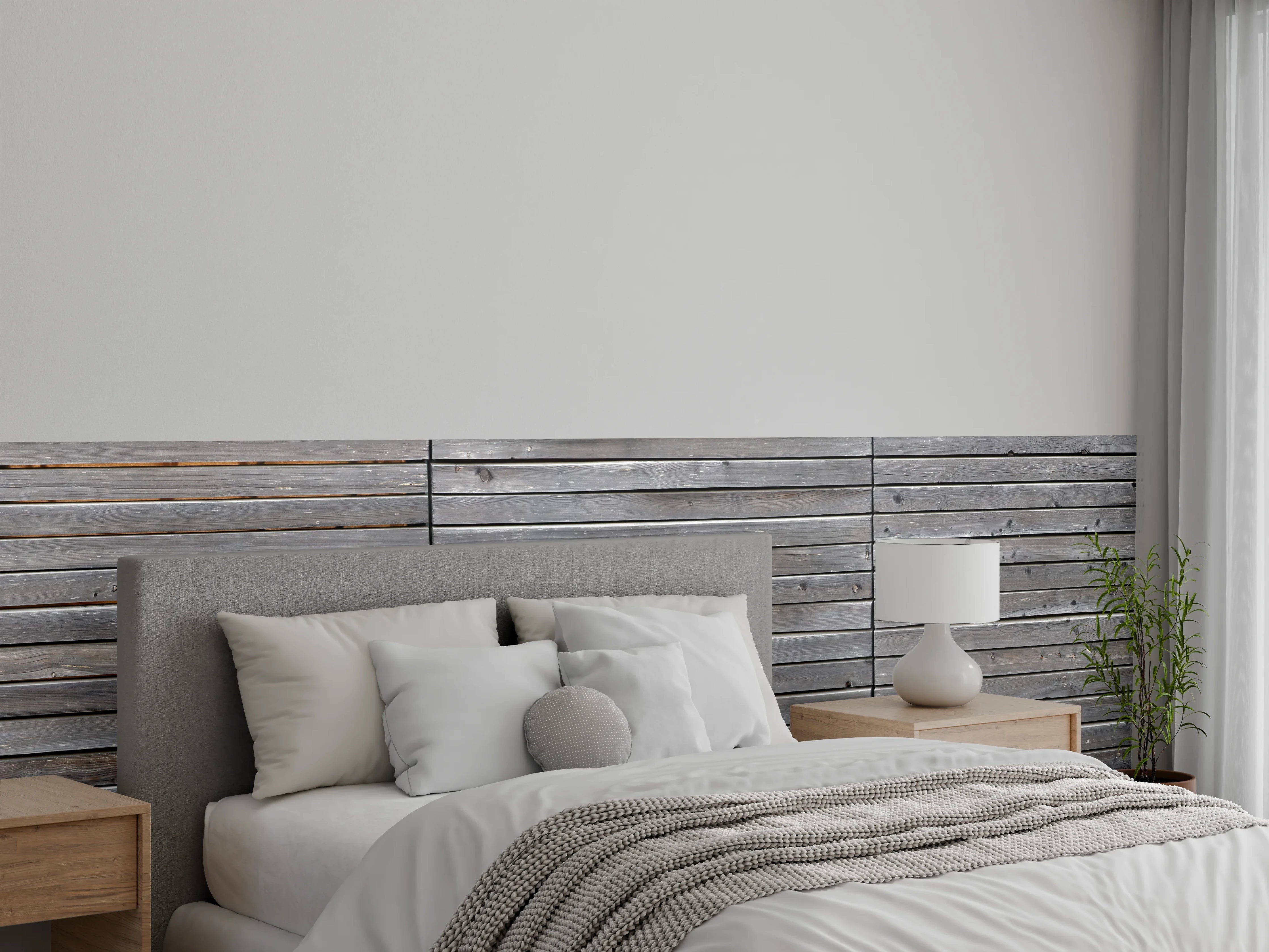 Wandverkleidung Schlafzimmer - Langer grauer Holzzaun
