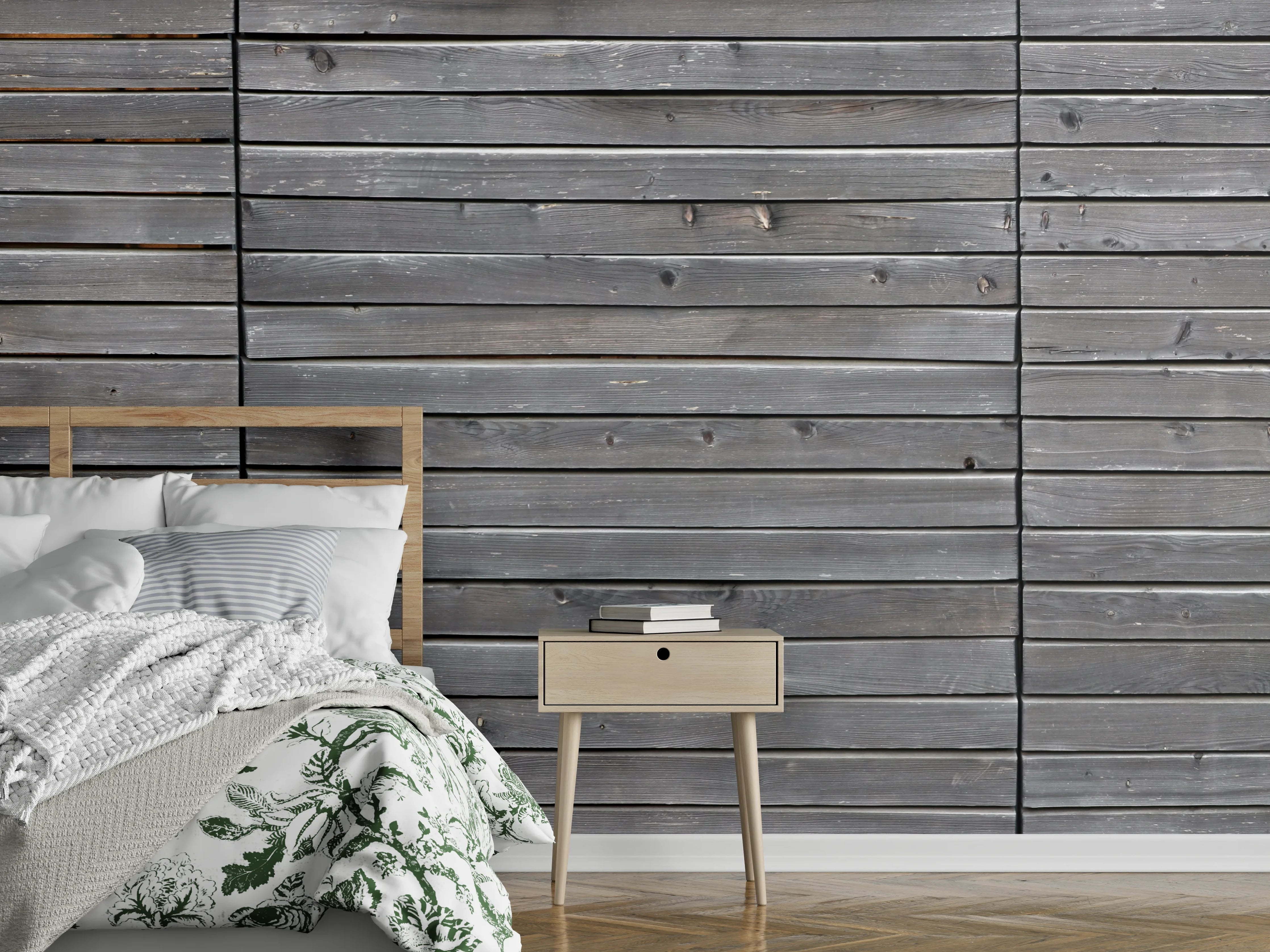 Wandverkleidung Schlafzimmer - Langer grauer Holzzaun
