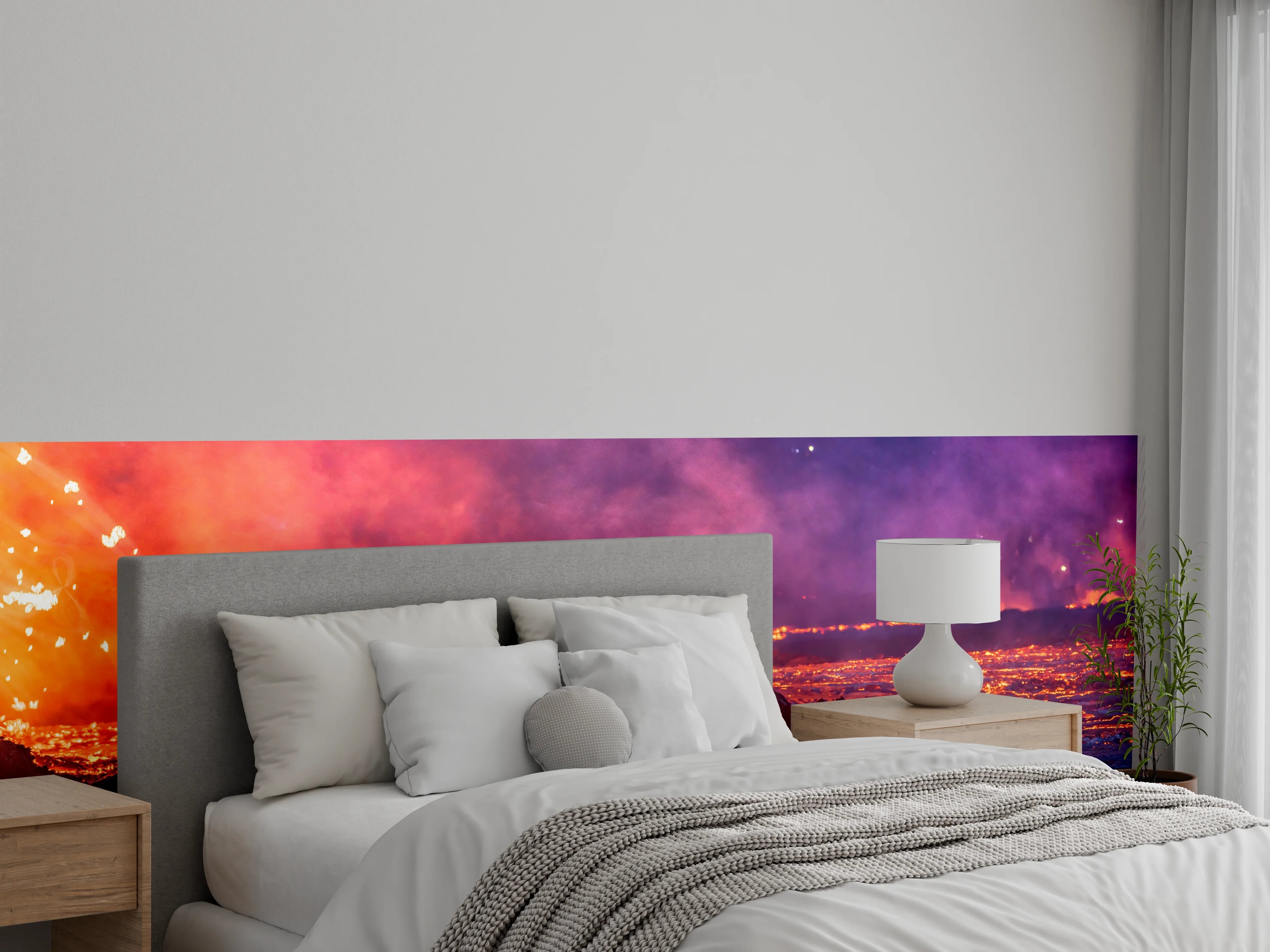 Wandverkleidung Schlafzimmer - Lavastrom aus dem ausbrechenden Vulkankrater