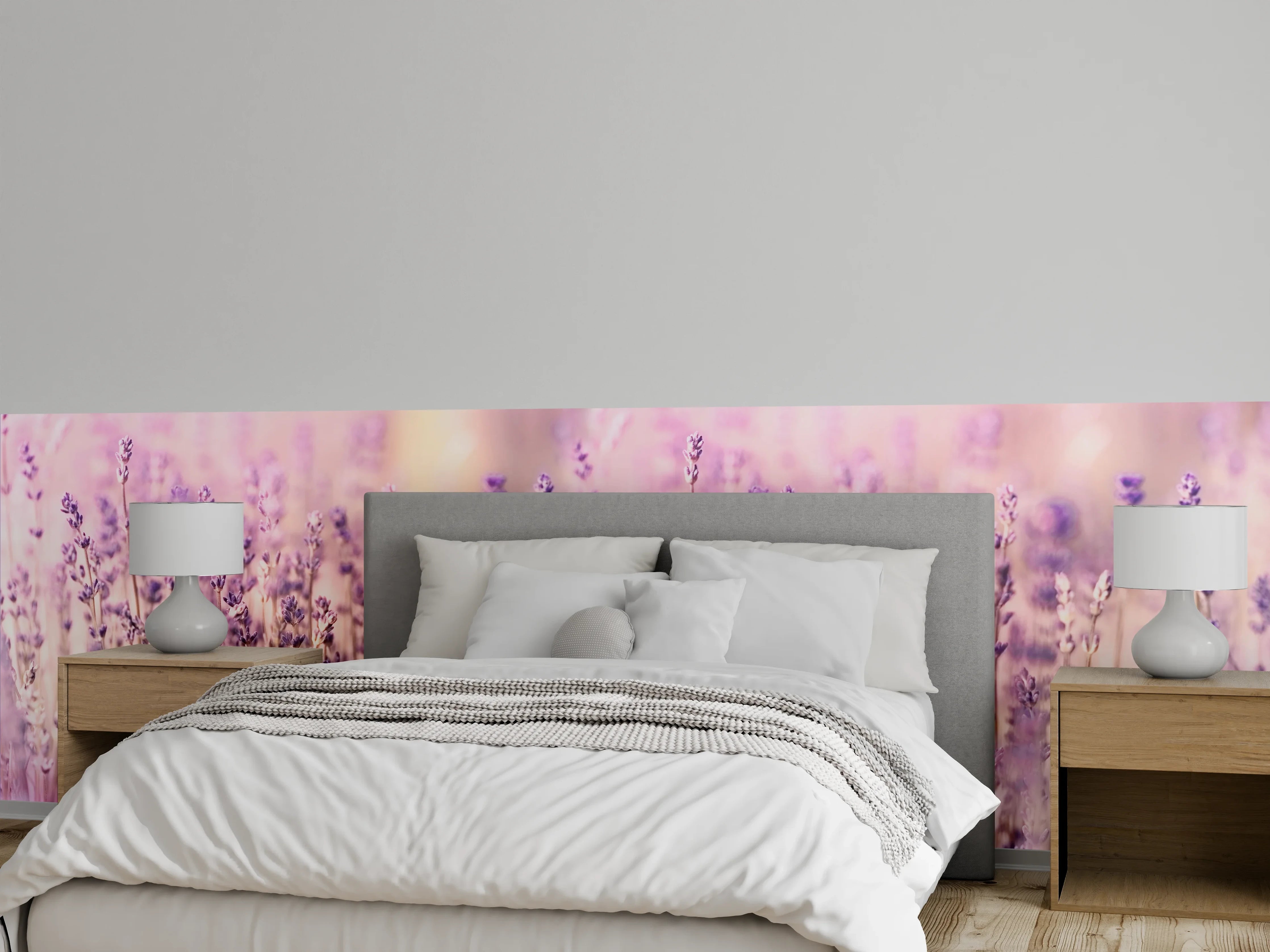 Wandverkleidung Schlafzimmer - Lavendelfeld Pastell Lila Rosa