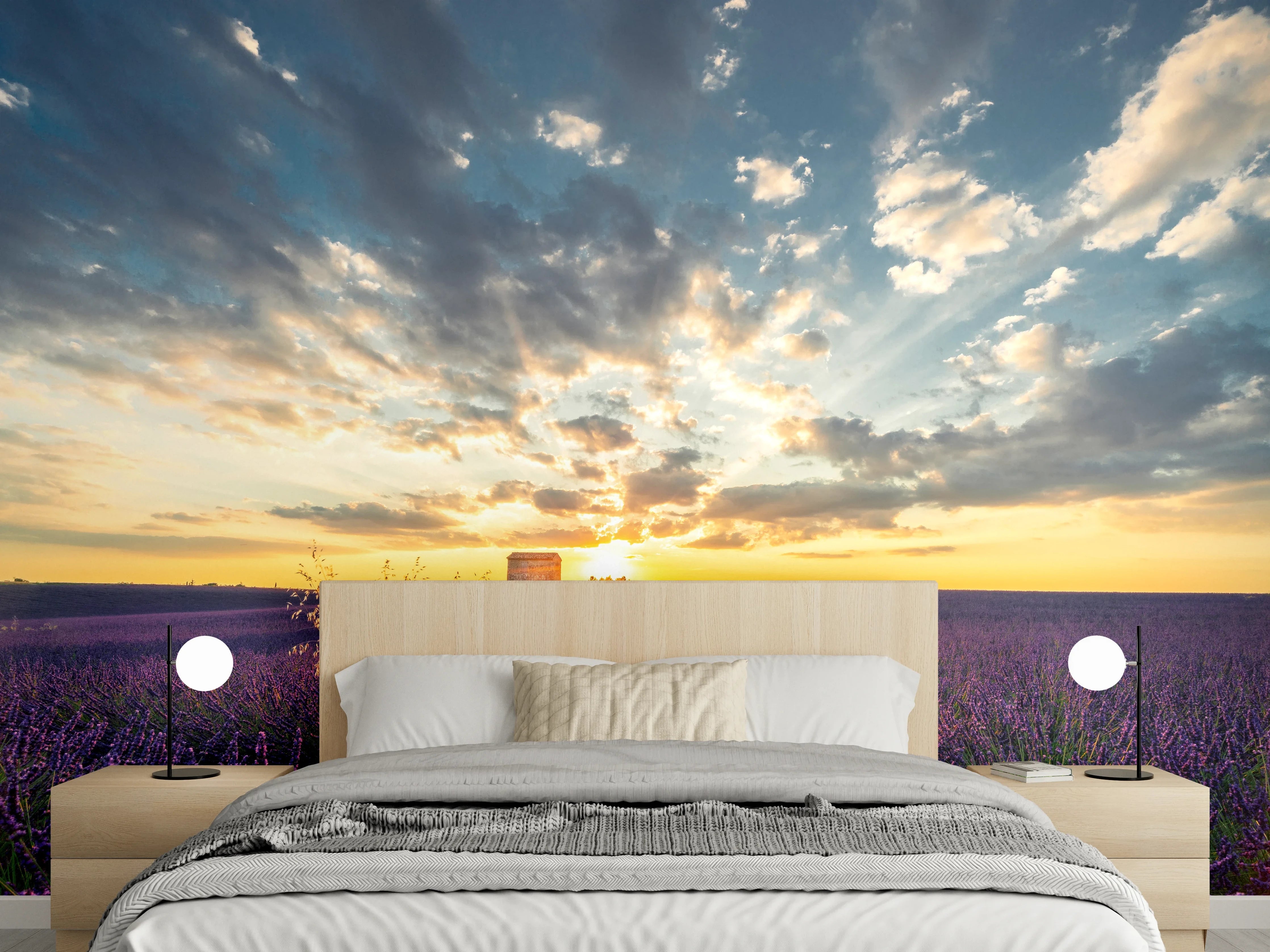 Wandverkleidung Schlafzimmer - Lavendelfeld Sonnenuntergang Naturfotografie