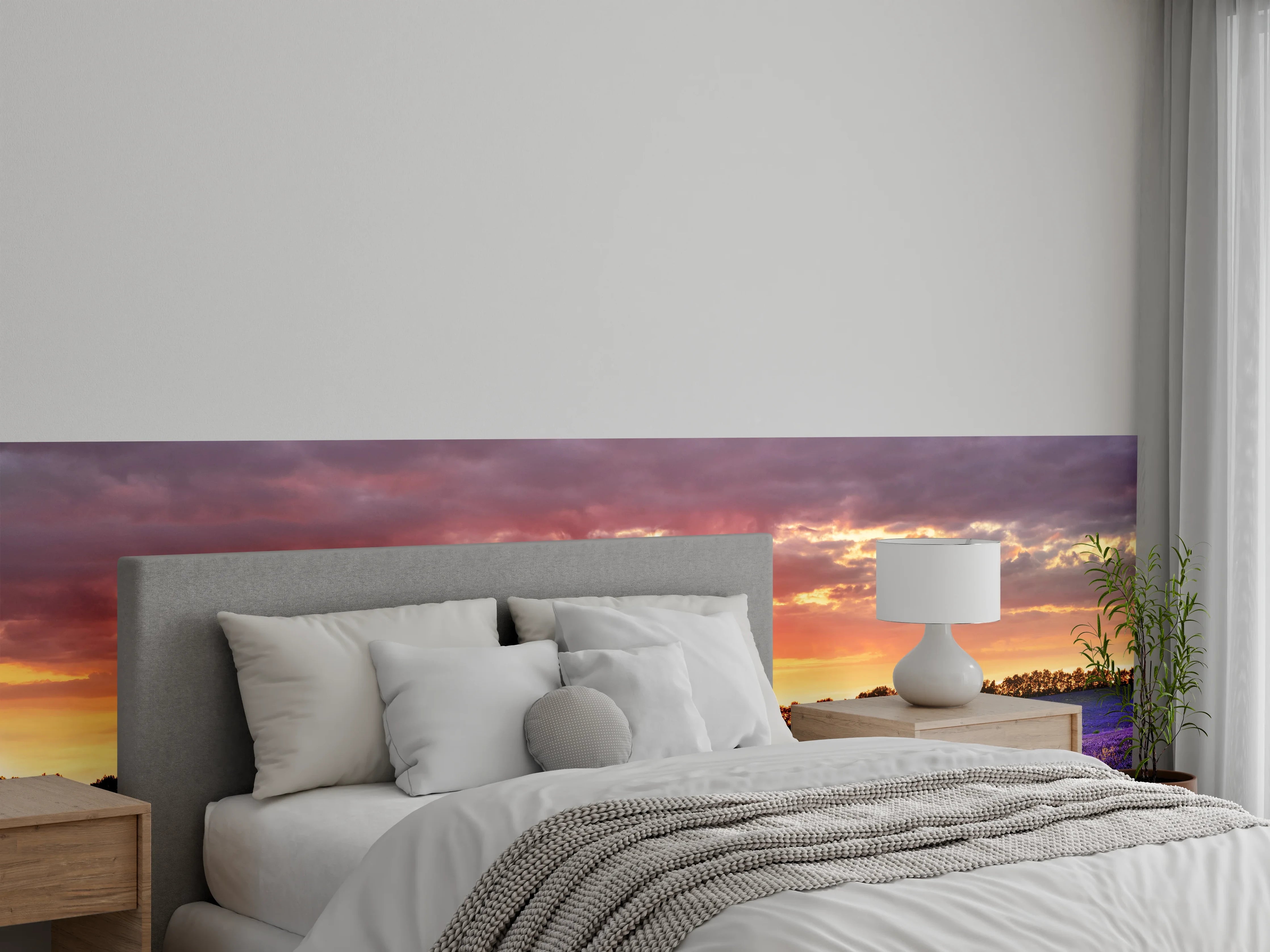 Wandverkleidung Schlafzimmer - Lavendelfeld bei Sonnenuntergang