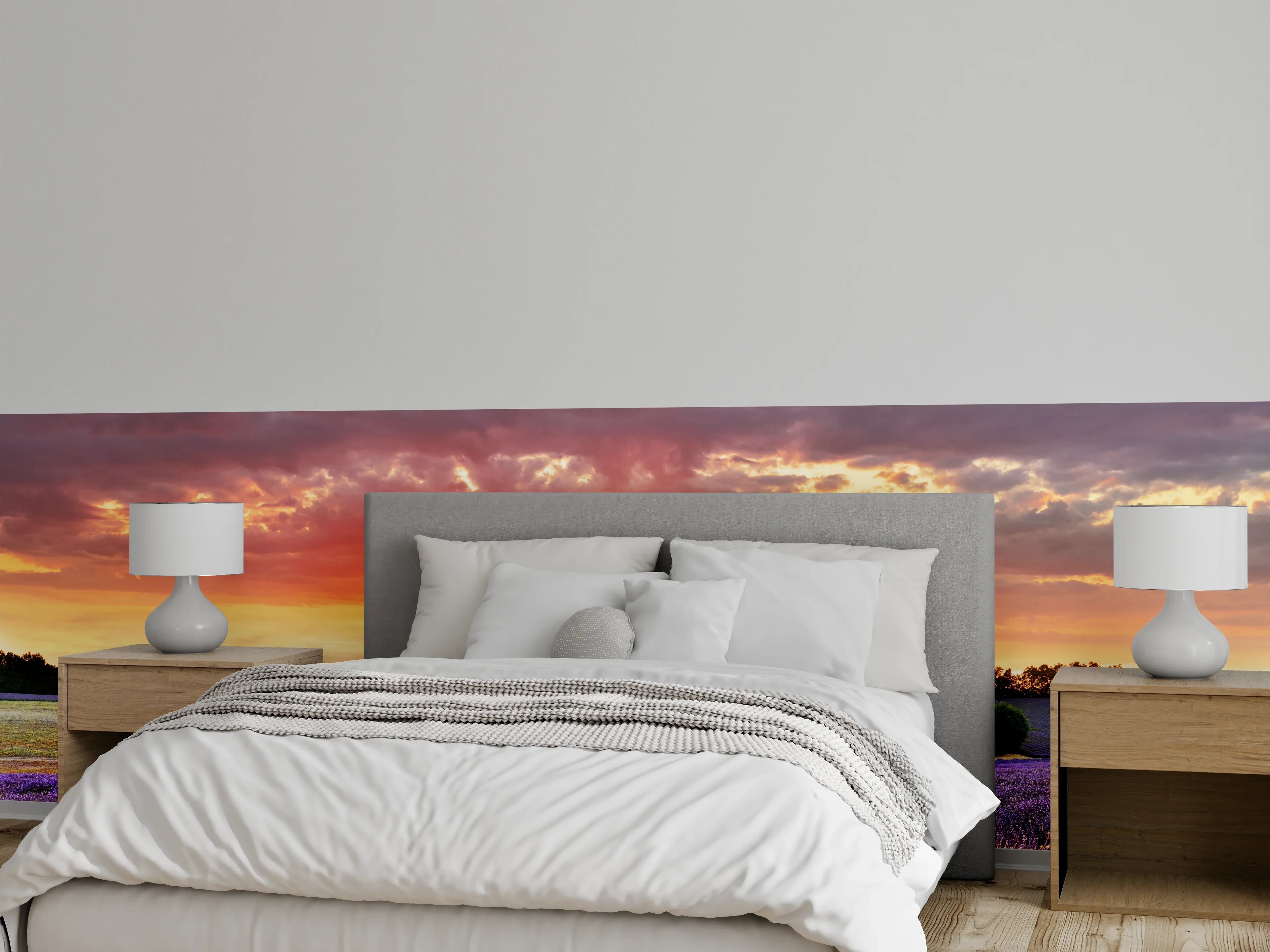 Wandverkleidung Schlafzimmer - Lavendelfeld bei Sonnenuntergang