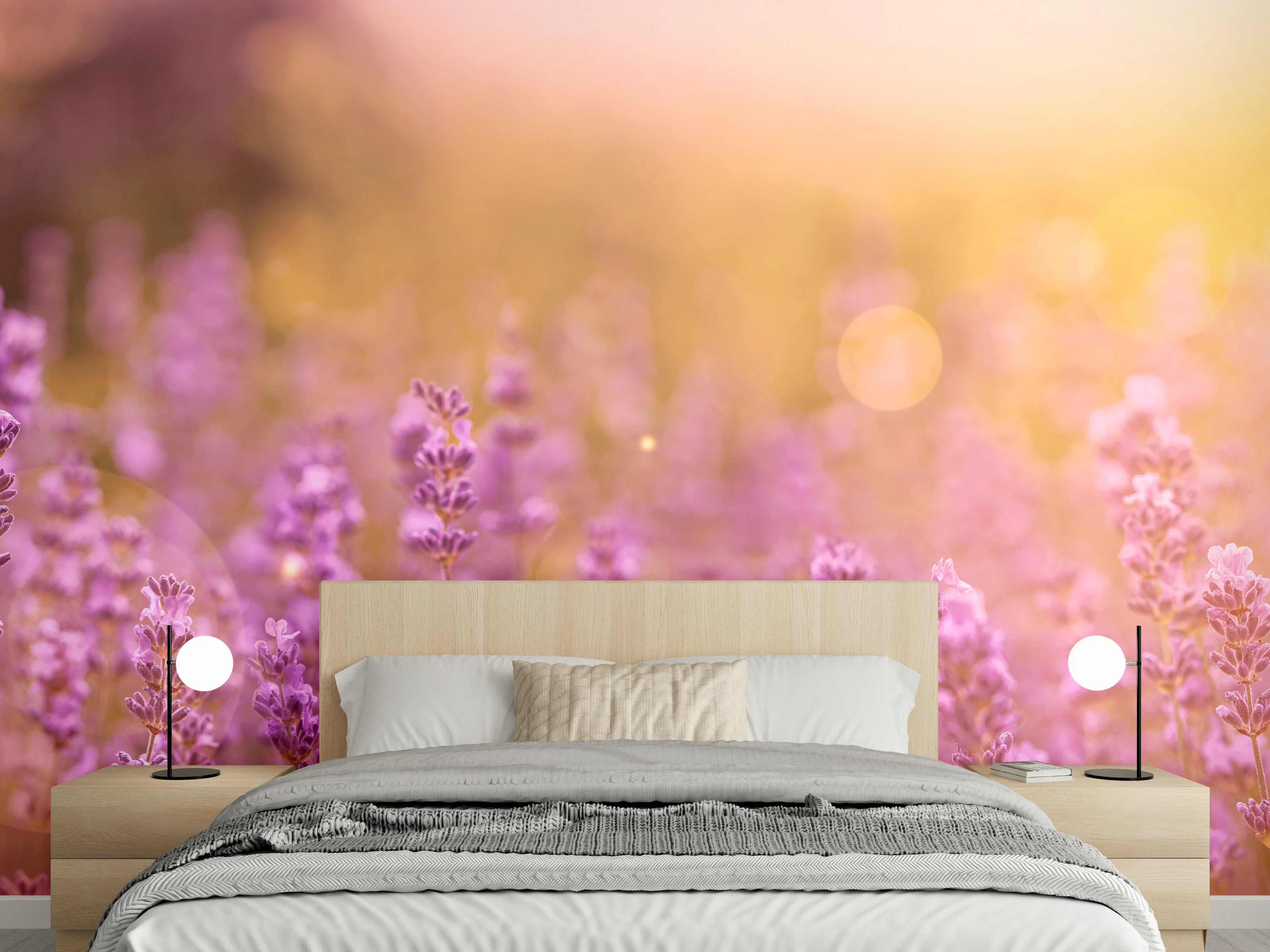 Wandverkleidung Schlafzimmer - Lavendelfeld im warmen Abendlicht