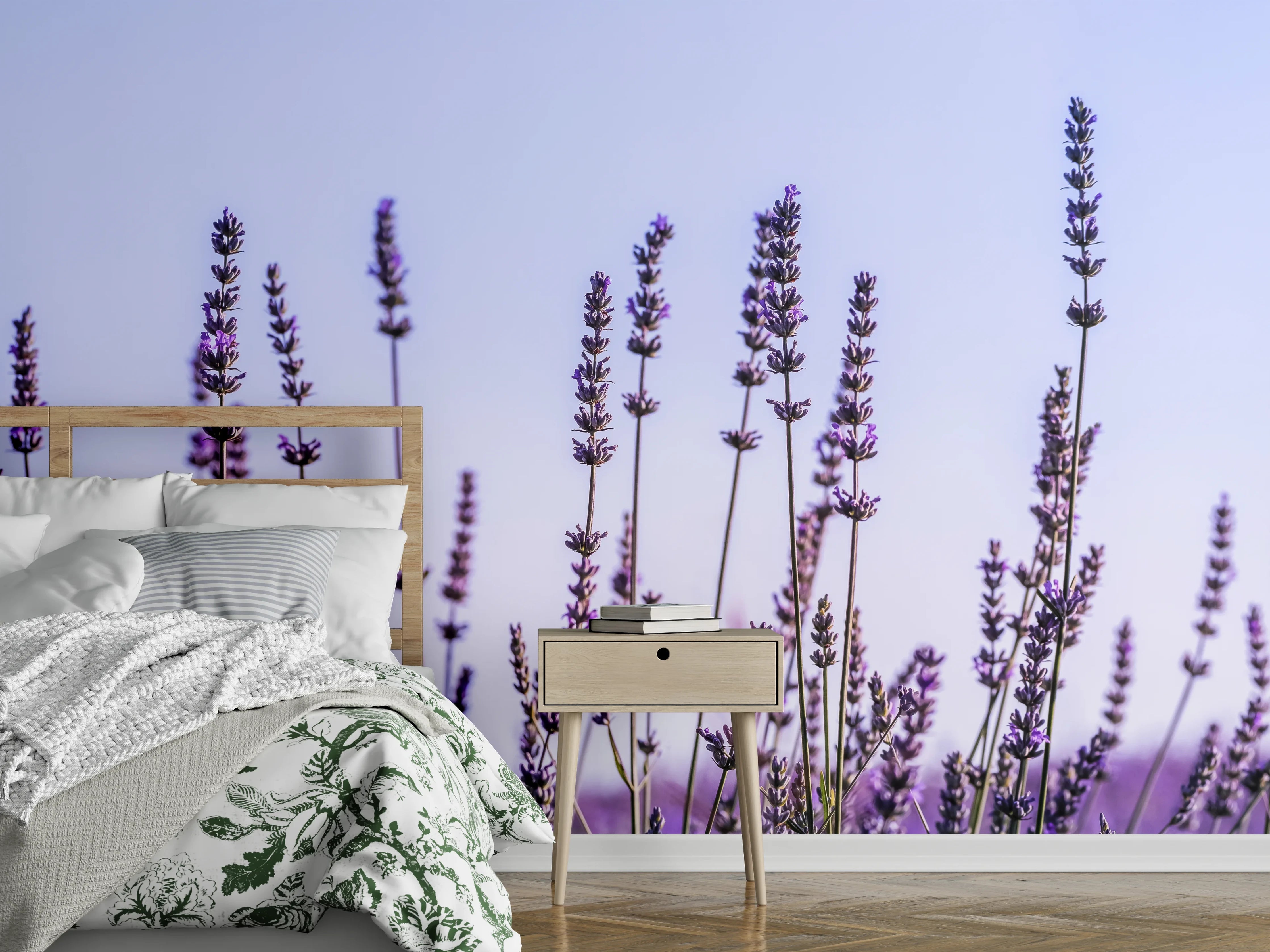 Wandverkleidung Schlafzimmer - Lavendelfeld in Lila-Blau