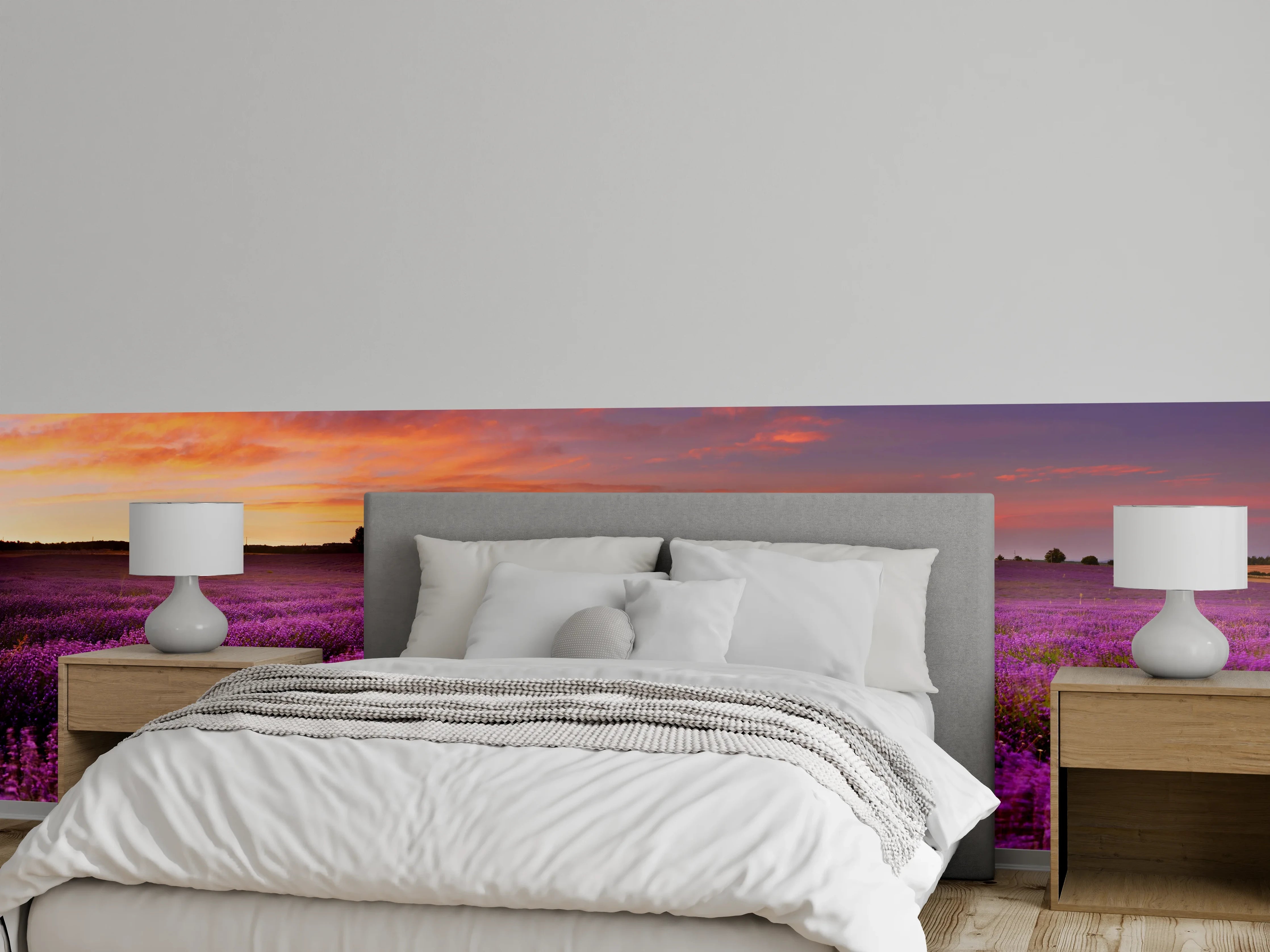 Wandverkleidung Schlafzimmer - Lavendelfeld in der Morgendämmerung
