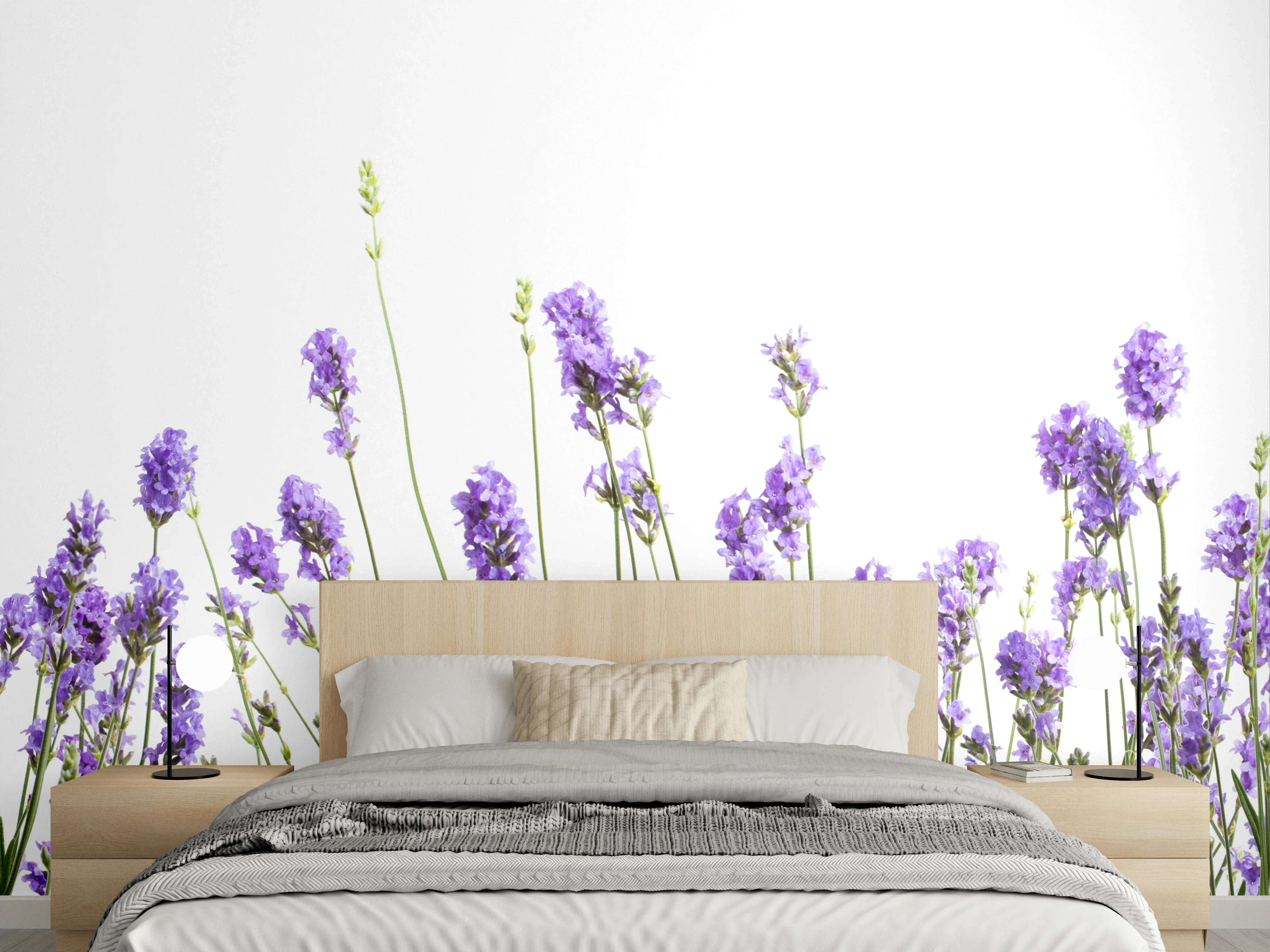 Wandverkleidung Schlafzimmer - Lavendelwiese Illustration – natürliche Frische