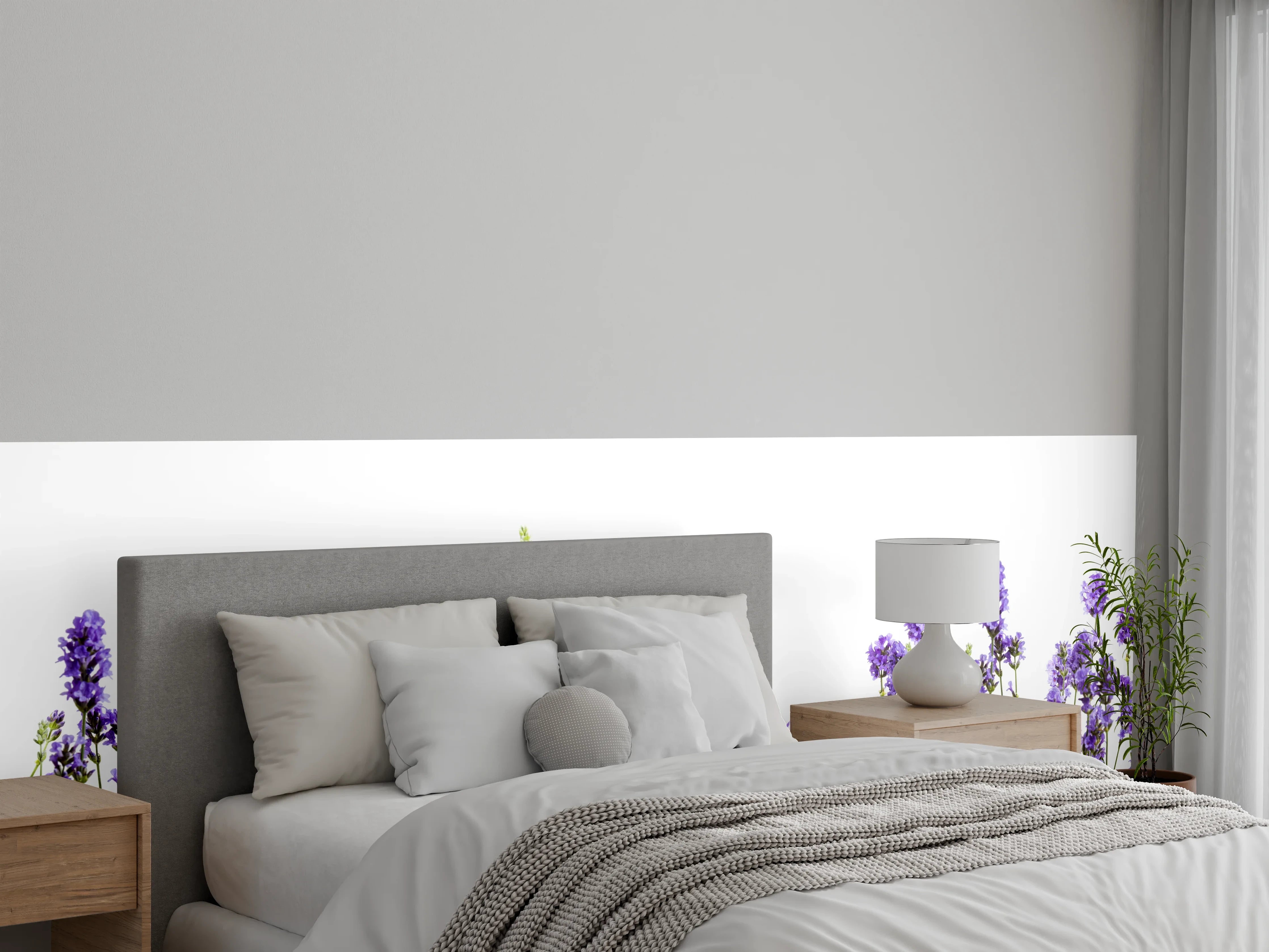 Wandverkleidung Schlafzimmer - Lavendelwiese Illustration – natürliche Frische