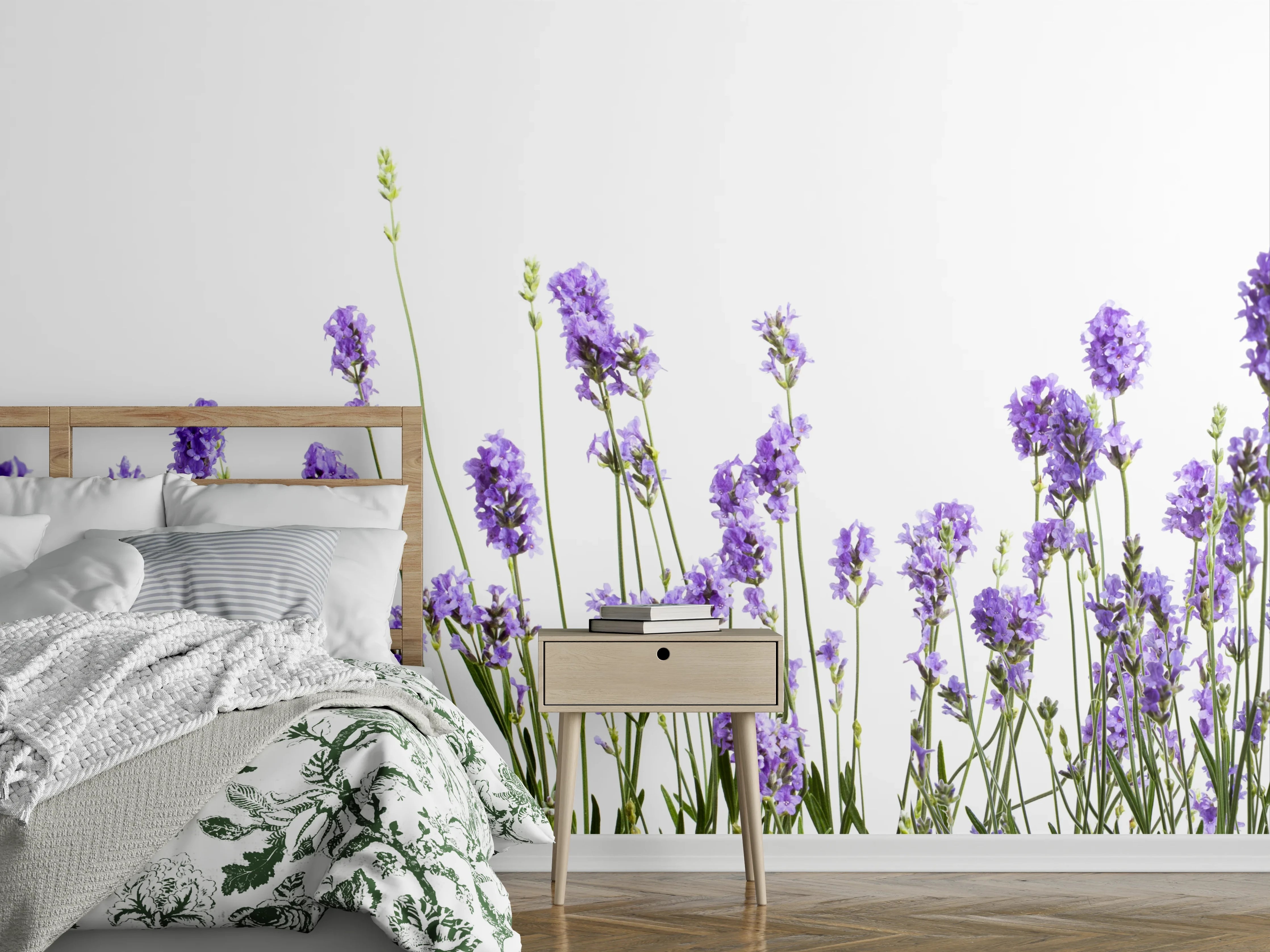 Wandverkleidung Schlafzimmer - Lavendelwiese Illustration – natürliche Frische