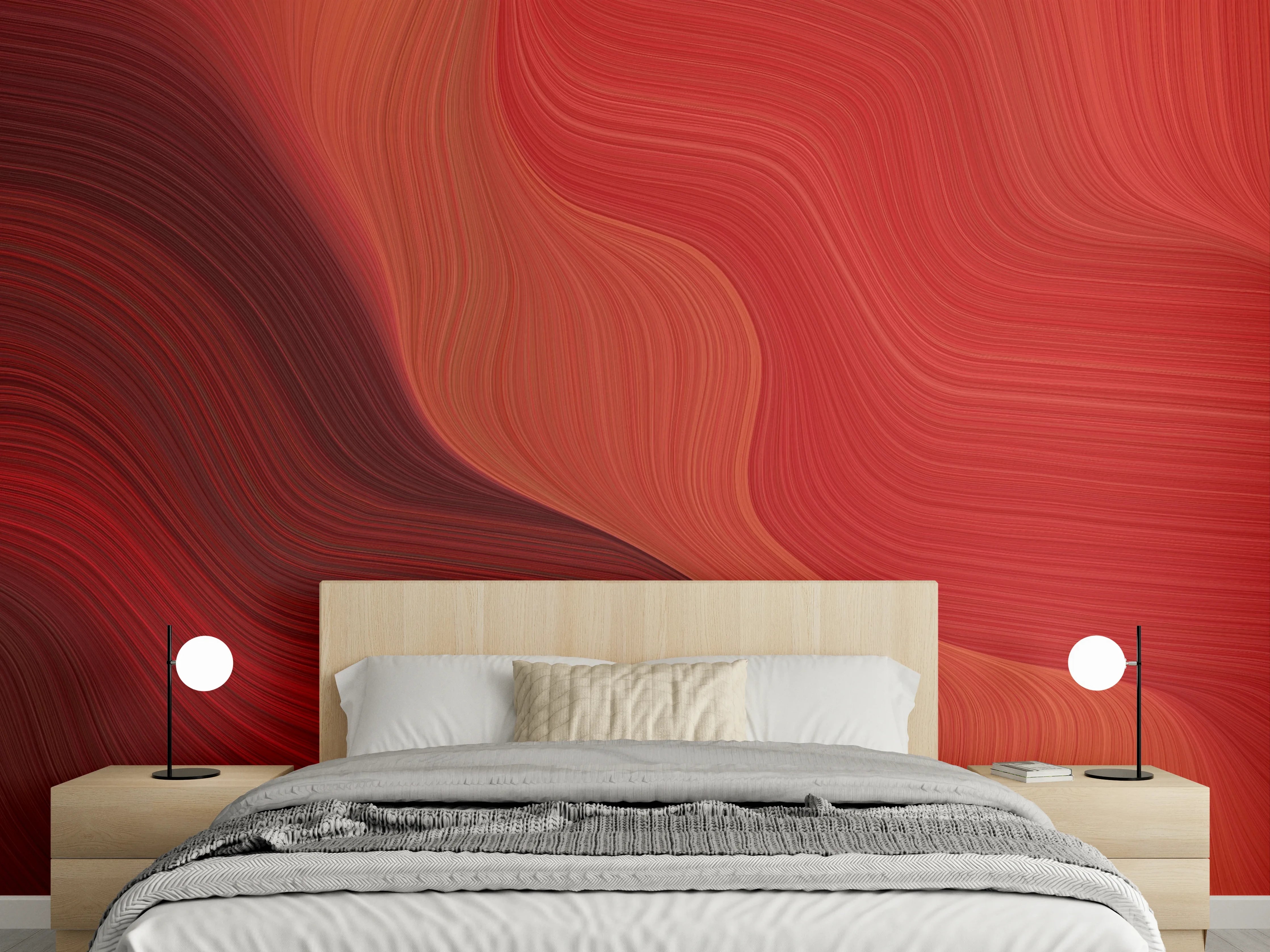 Wandverkleidung Schlafzimmer - Lebendige Rote und Braune Geometrie