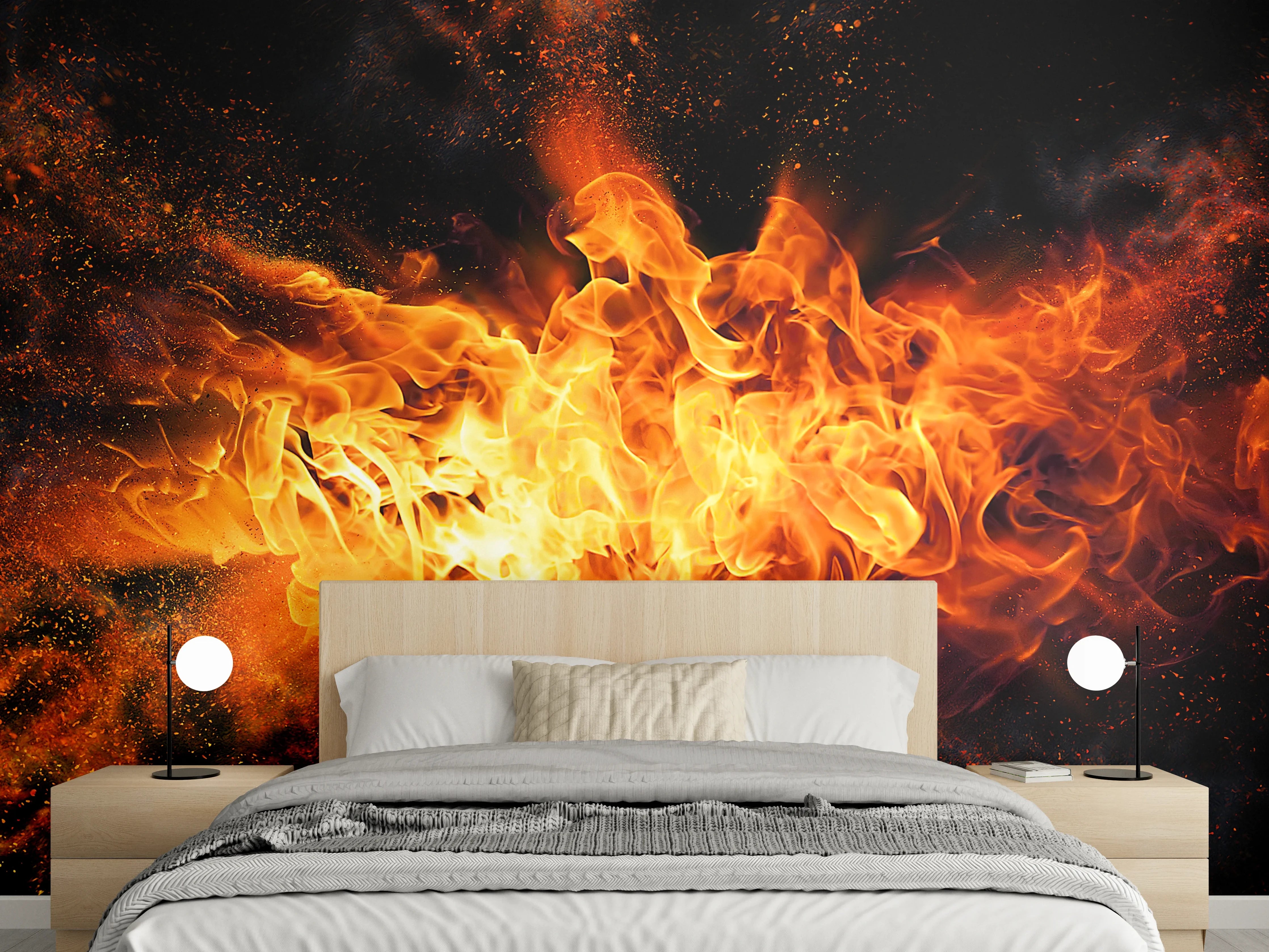 Wandverkleidung Schlafzimmer - Leuchtende Flammen abstrakt – Feuermotiv