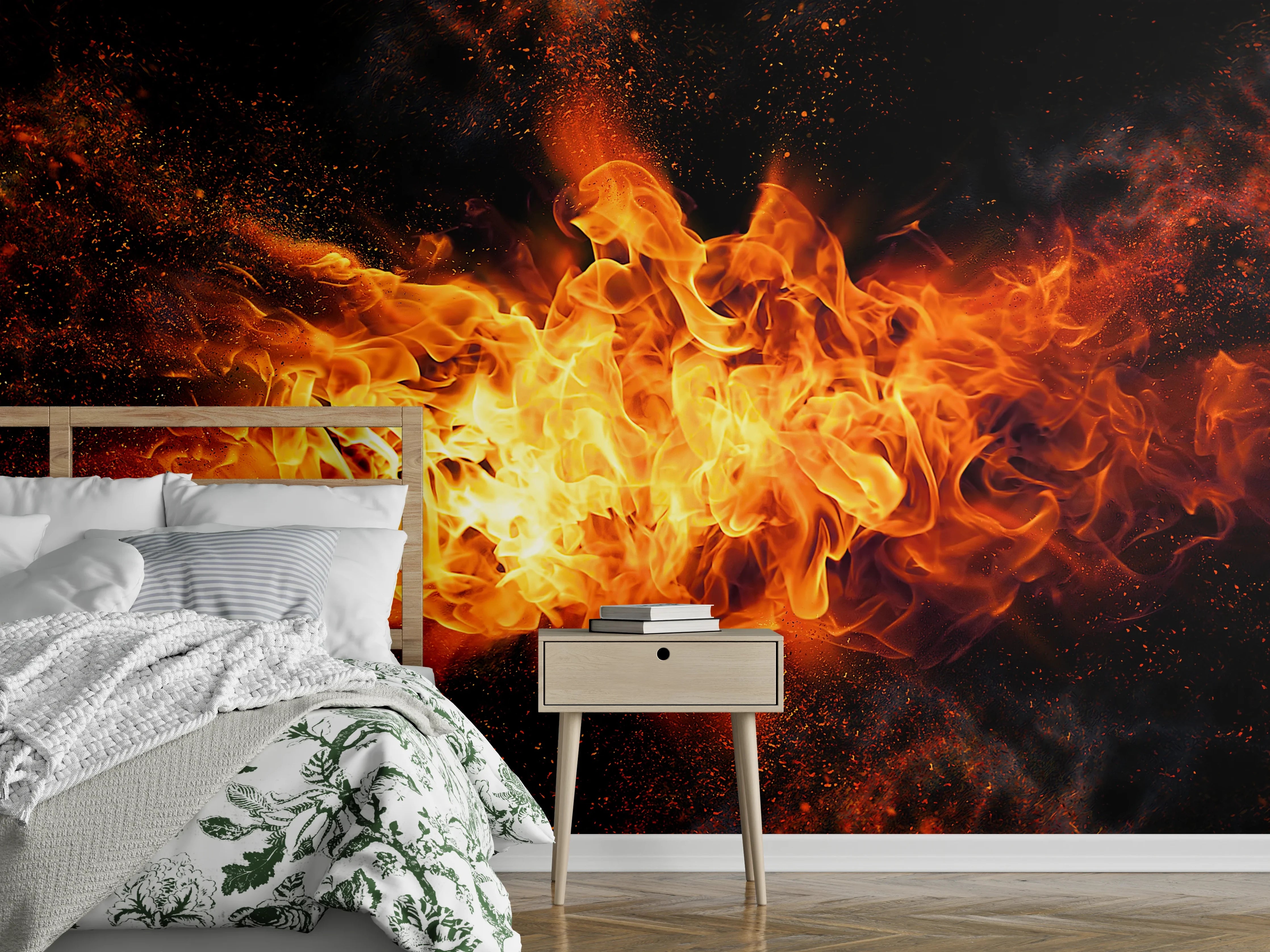 Wandverkleidung Schlafzimmer - Leuchtende Flammen abstrakt – Feuermotiv