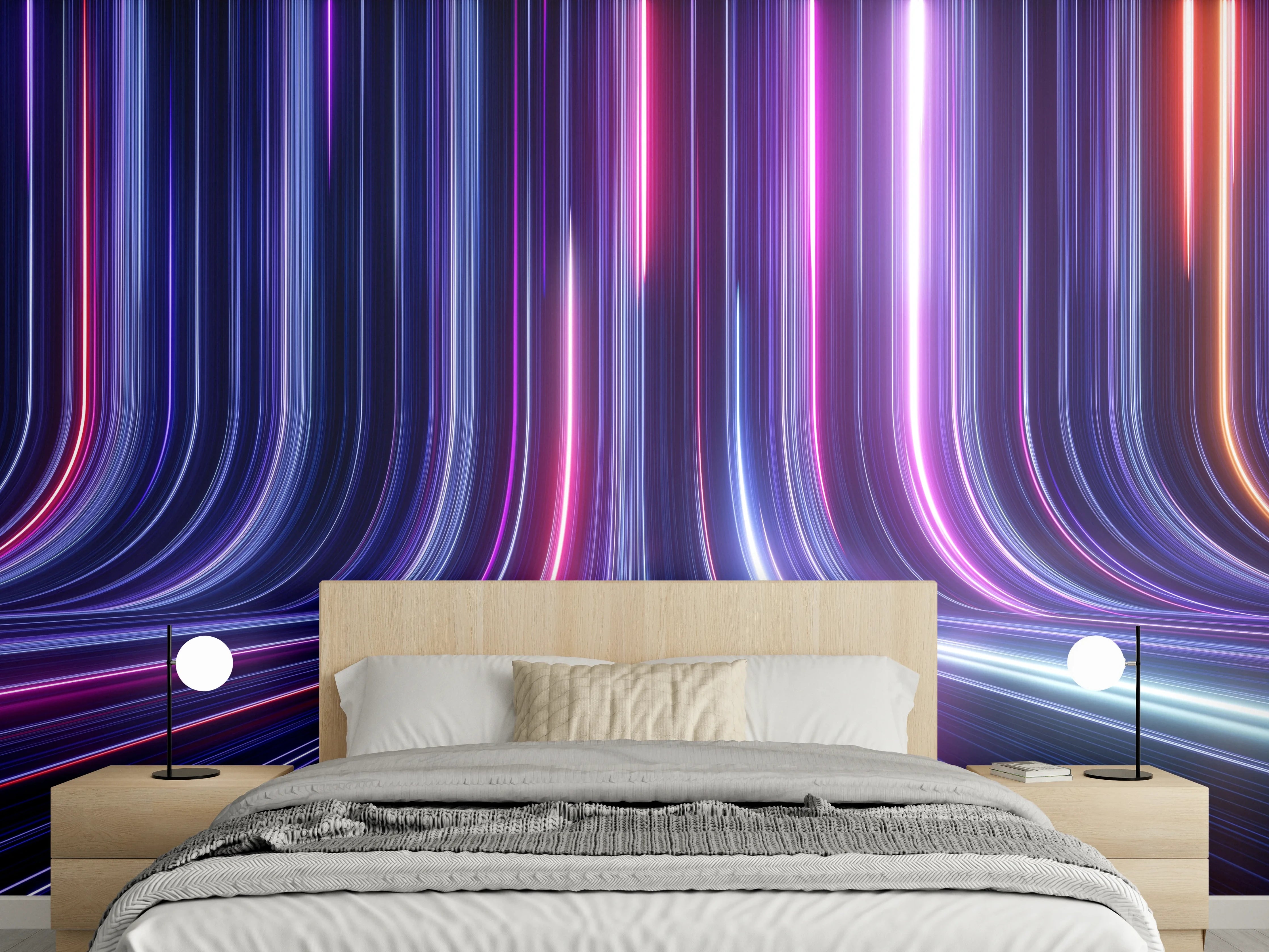 Wandverkleidung Schlafzimmer - Leuchtende Neonlinien im Futurismus Look