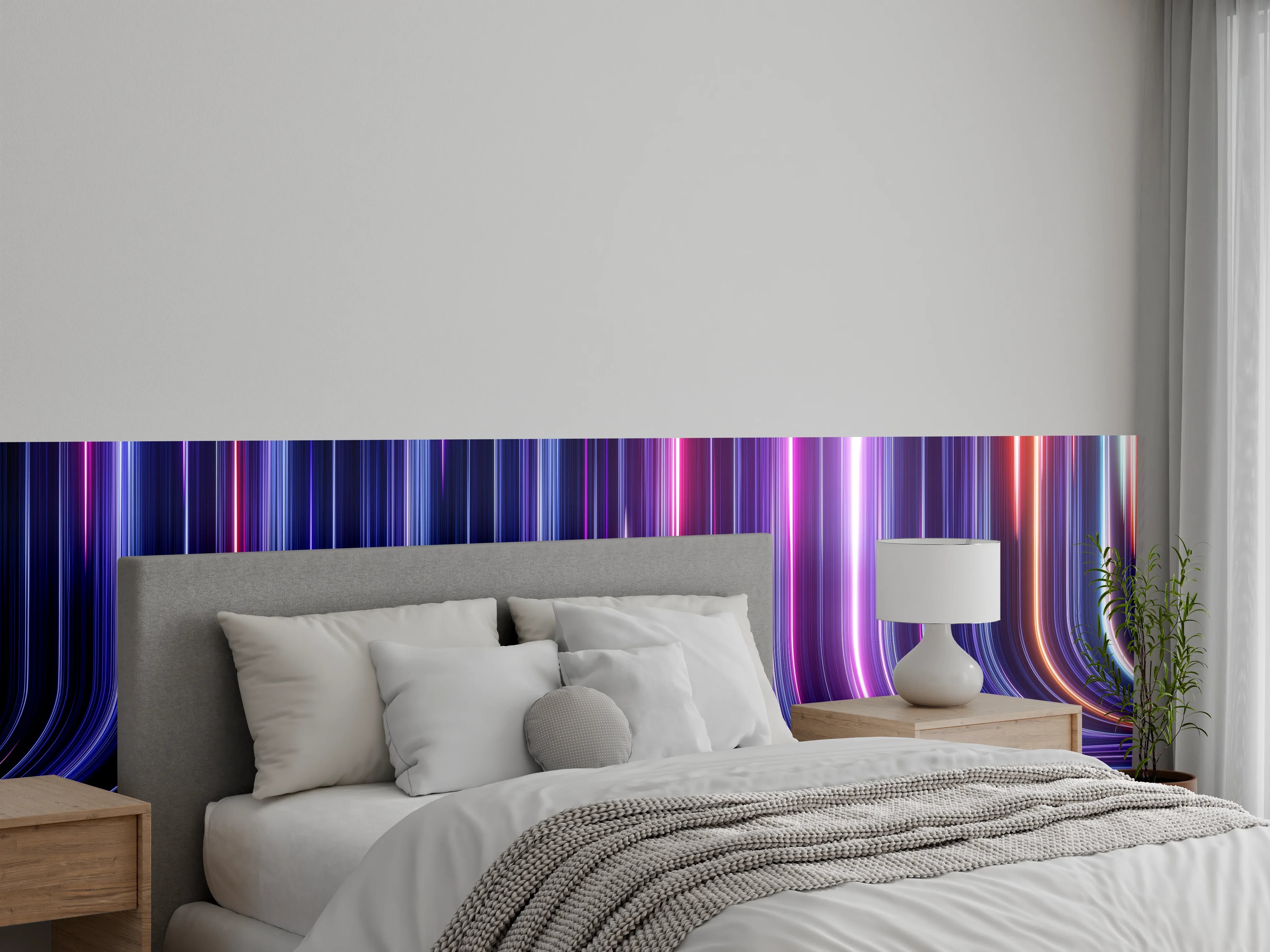 Wandverkleidung Schlafzimmer - Leuchtende Neonlinien im Futurismus Look