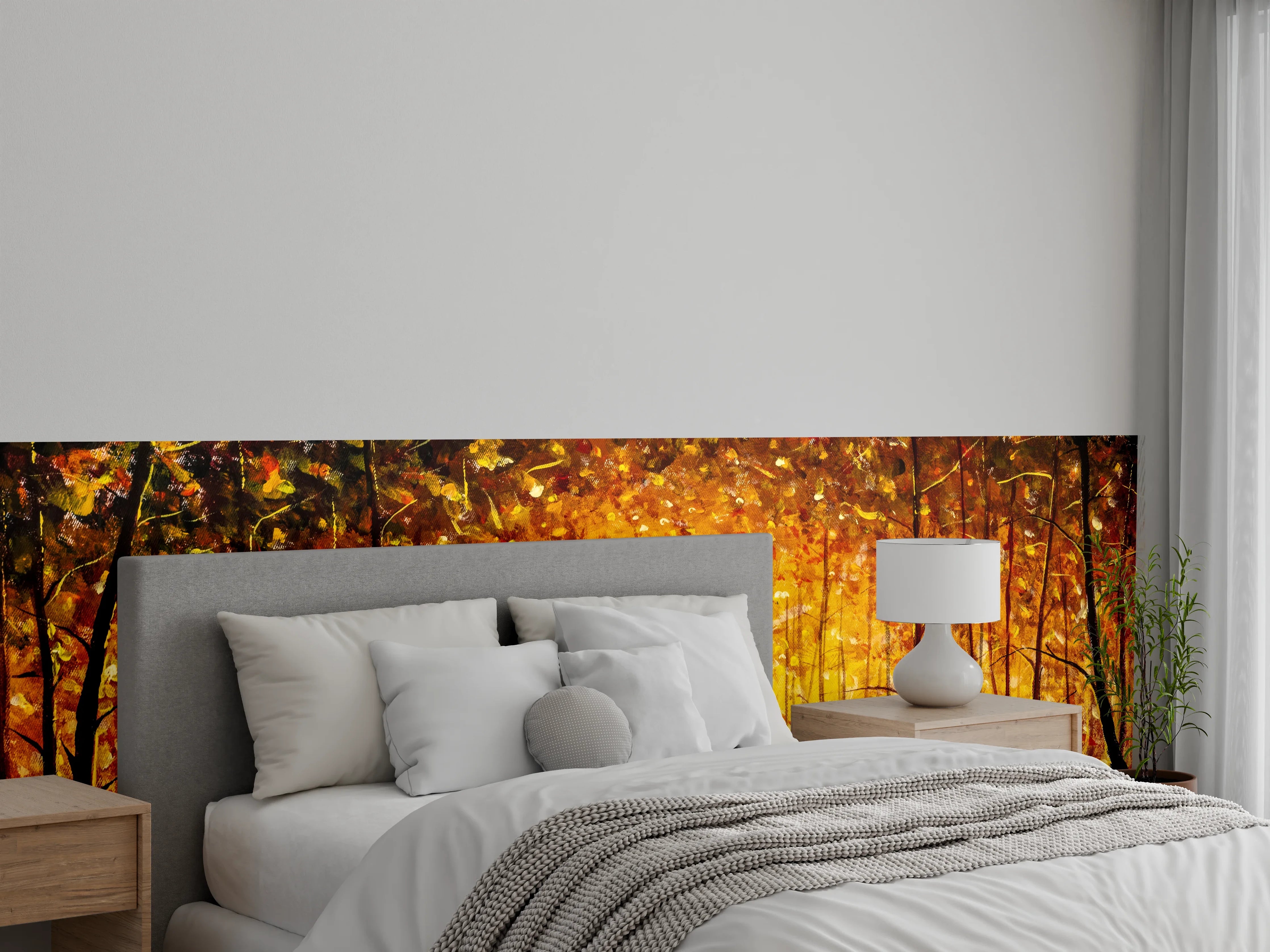 Wandverkleidung Schlafzimmer - Leuchtender Herbstwald Malerei
