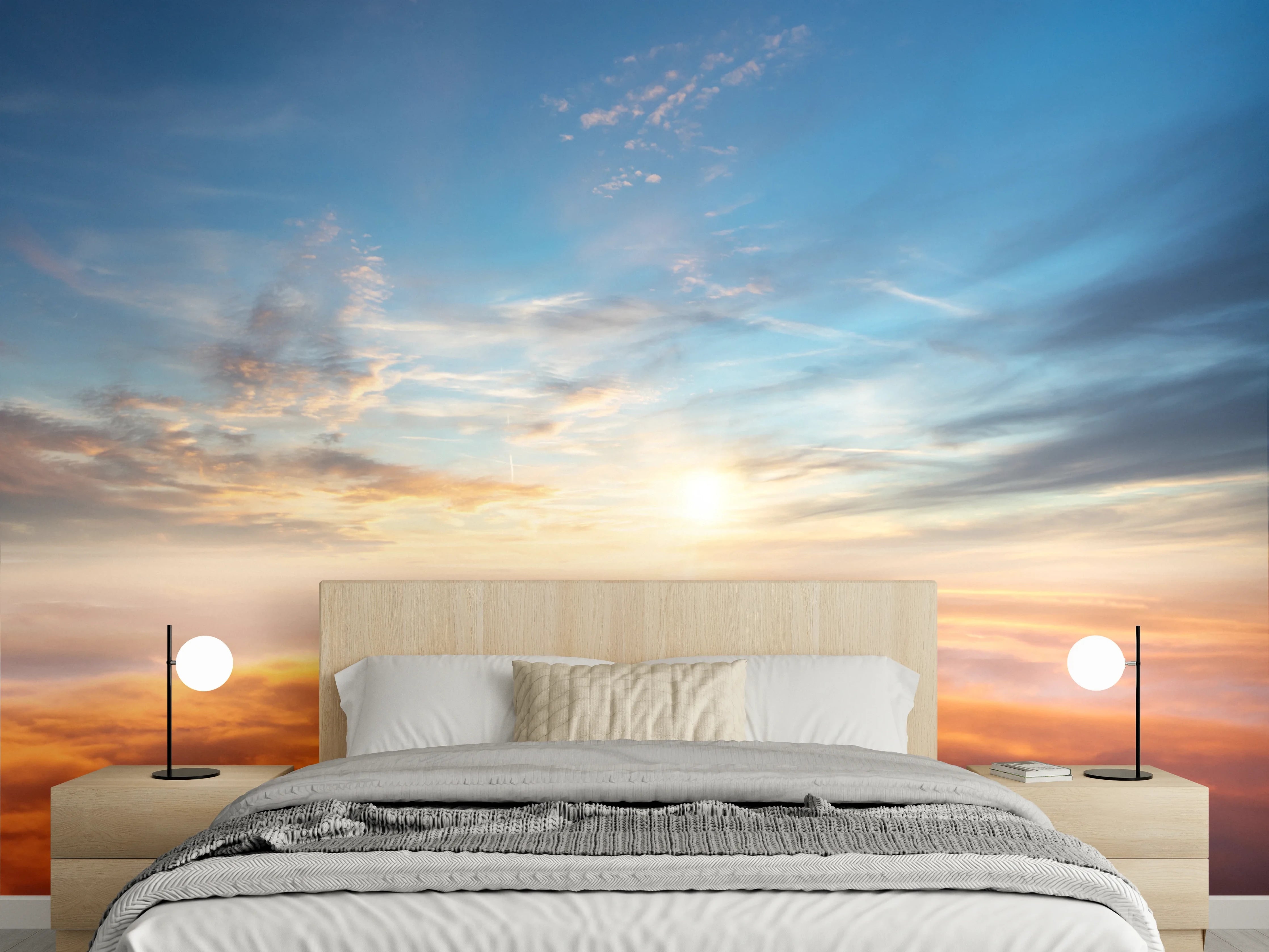 Wandverkleidung Schlafzimmer - Leuchtender Sonnenaufgang über Wolken