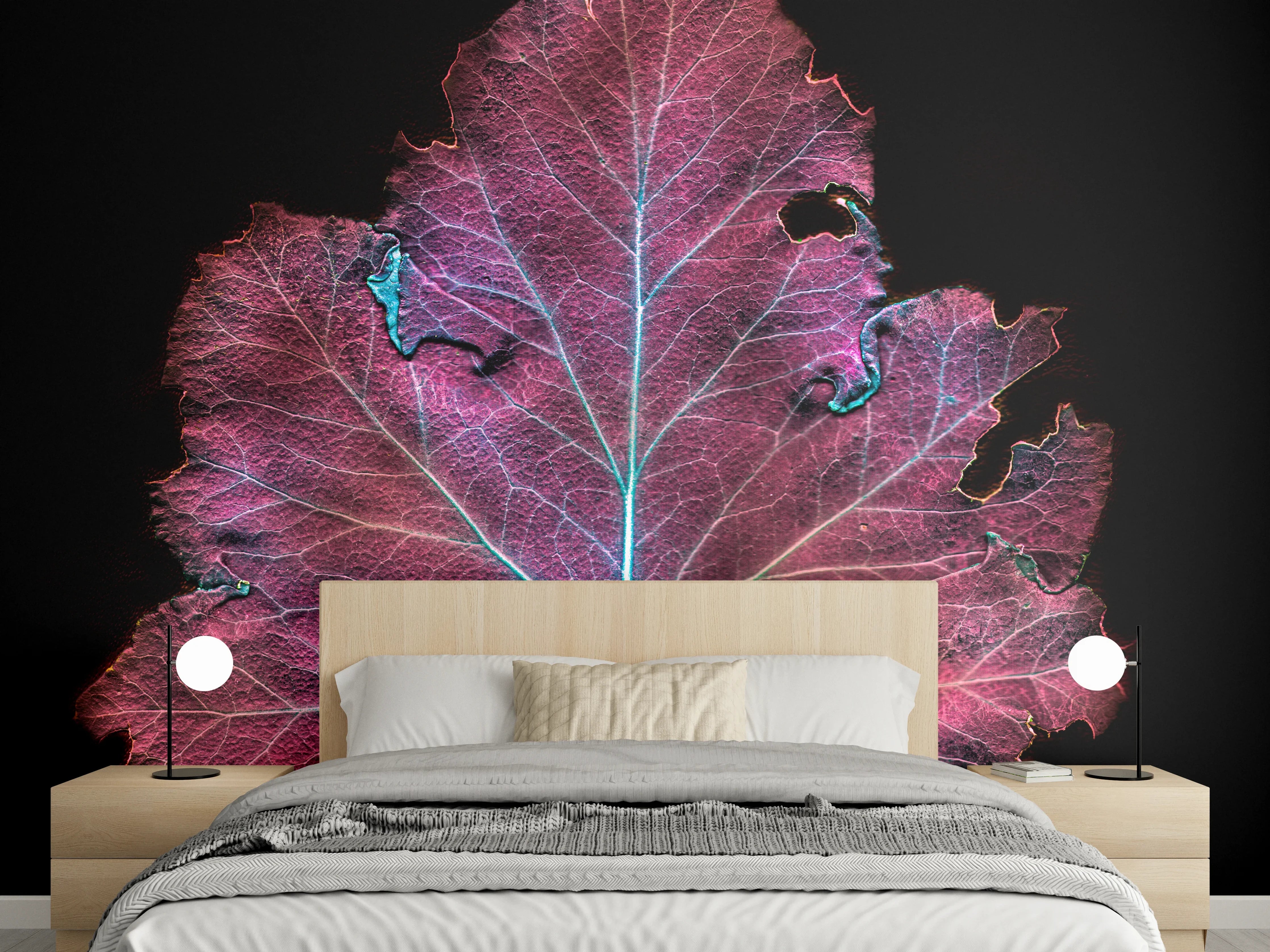 Wandverkleidung Schlafzimmer - Leuchtendes Blatt in Nahaufnahme
