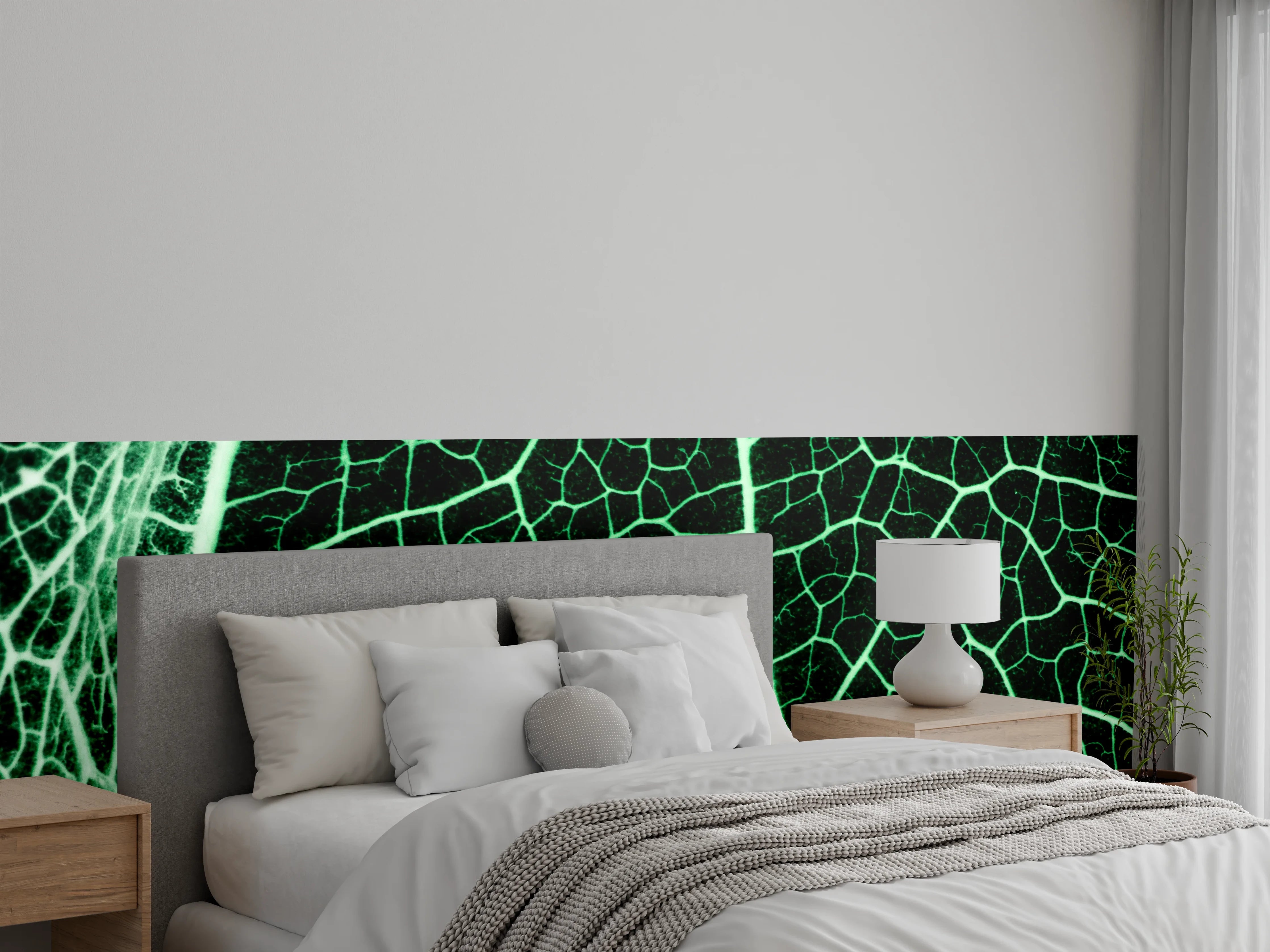 Wandverkleidung Schlafzimmer - Leuchtendes Gliedernetz in Blattstruktur