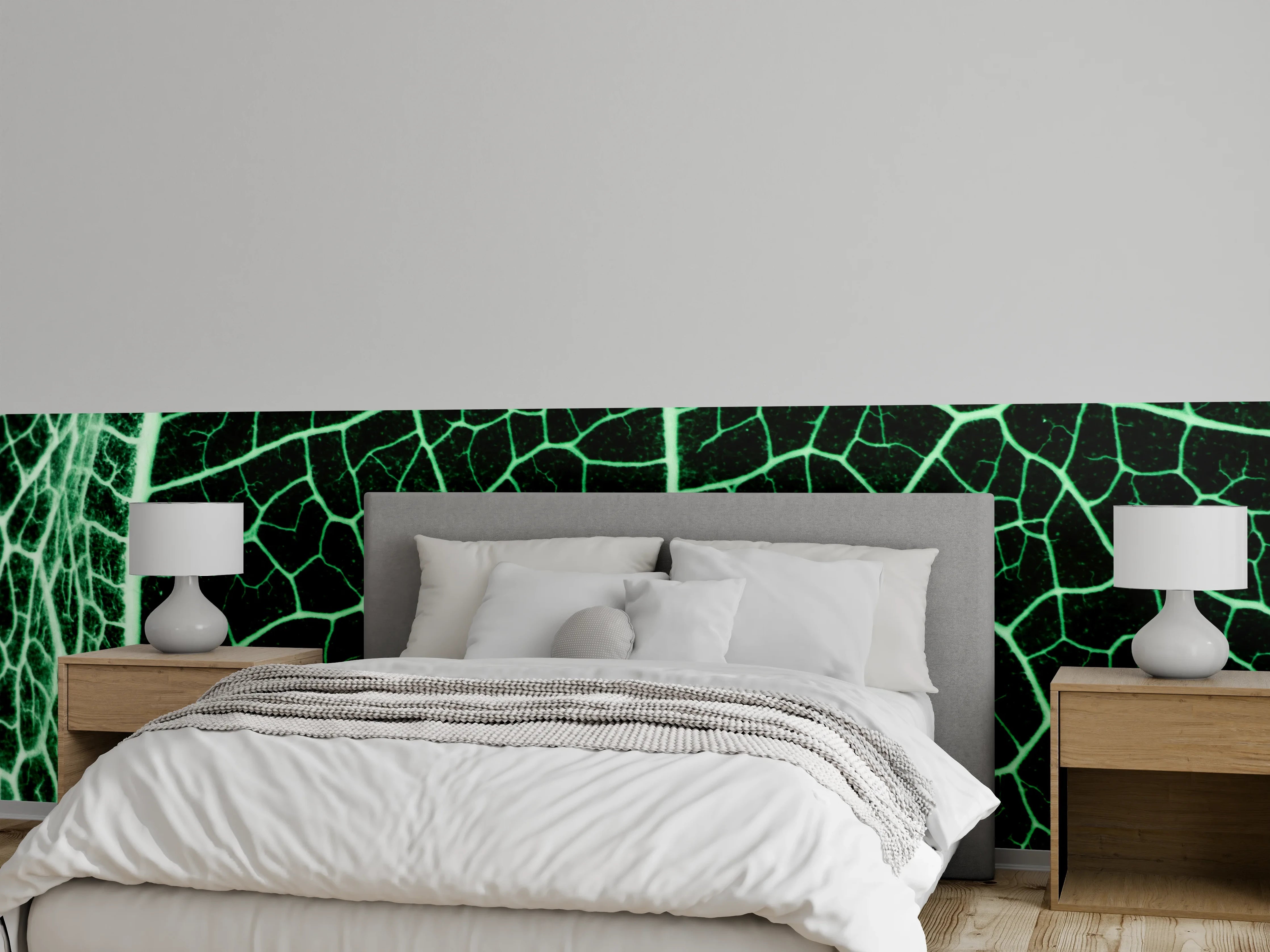 Wandverkleidung Schlafzimmer - Leuchtendes Gliedernetz in Blattstruktur