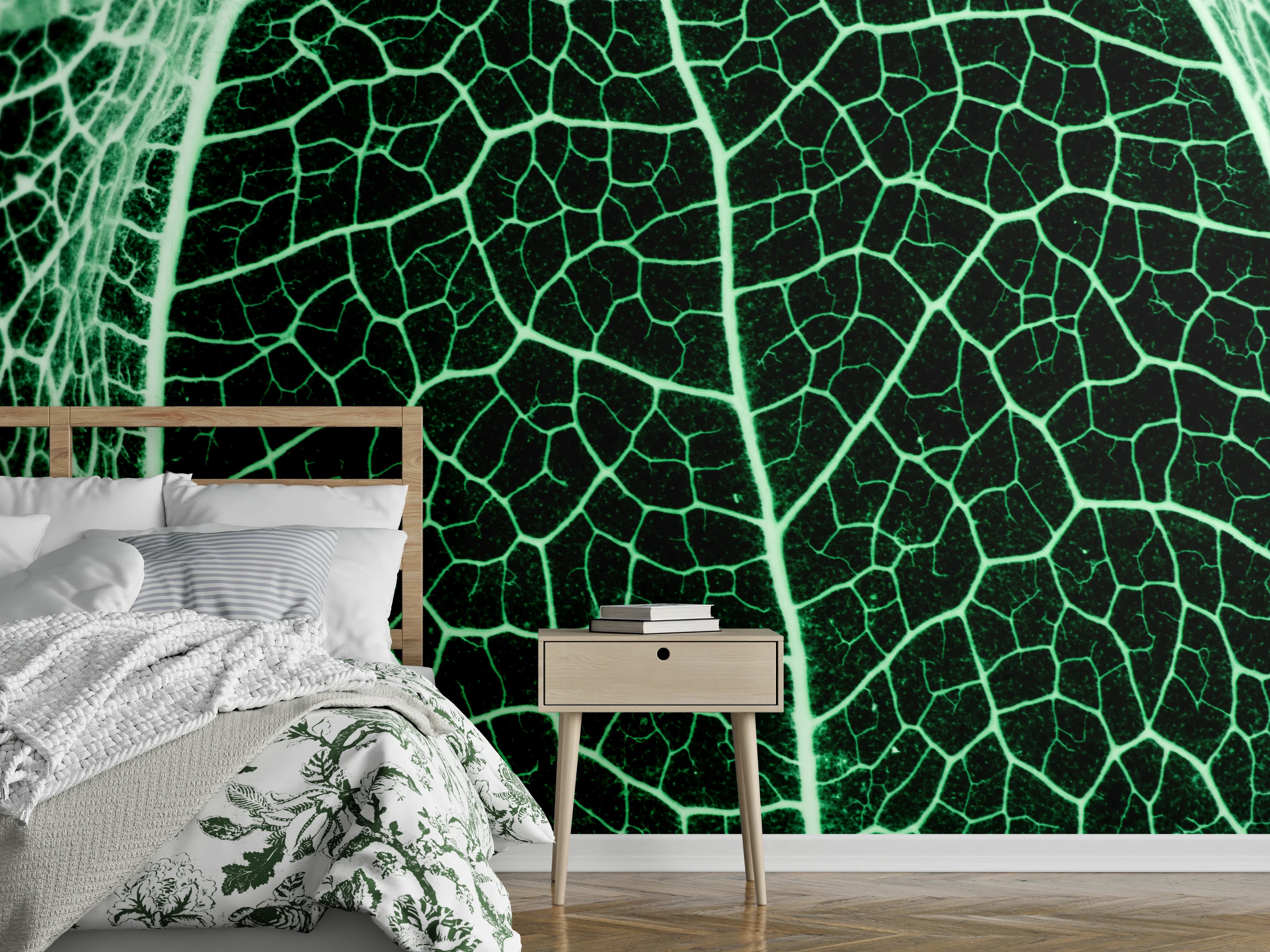 Wandverkleidung Schlafzimmer - Leuchtendes Gliedernetz in Blattstruktur