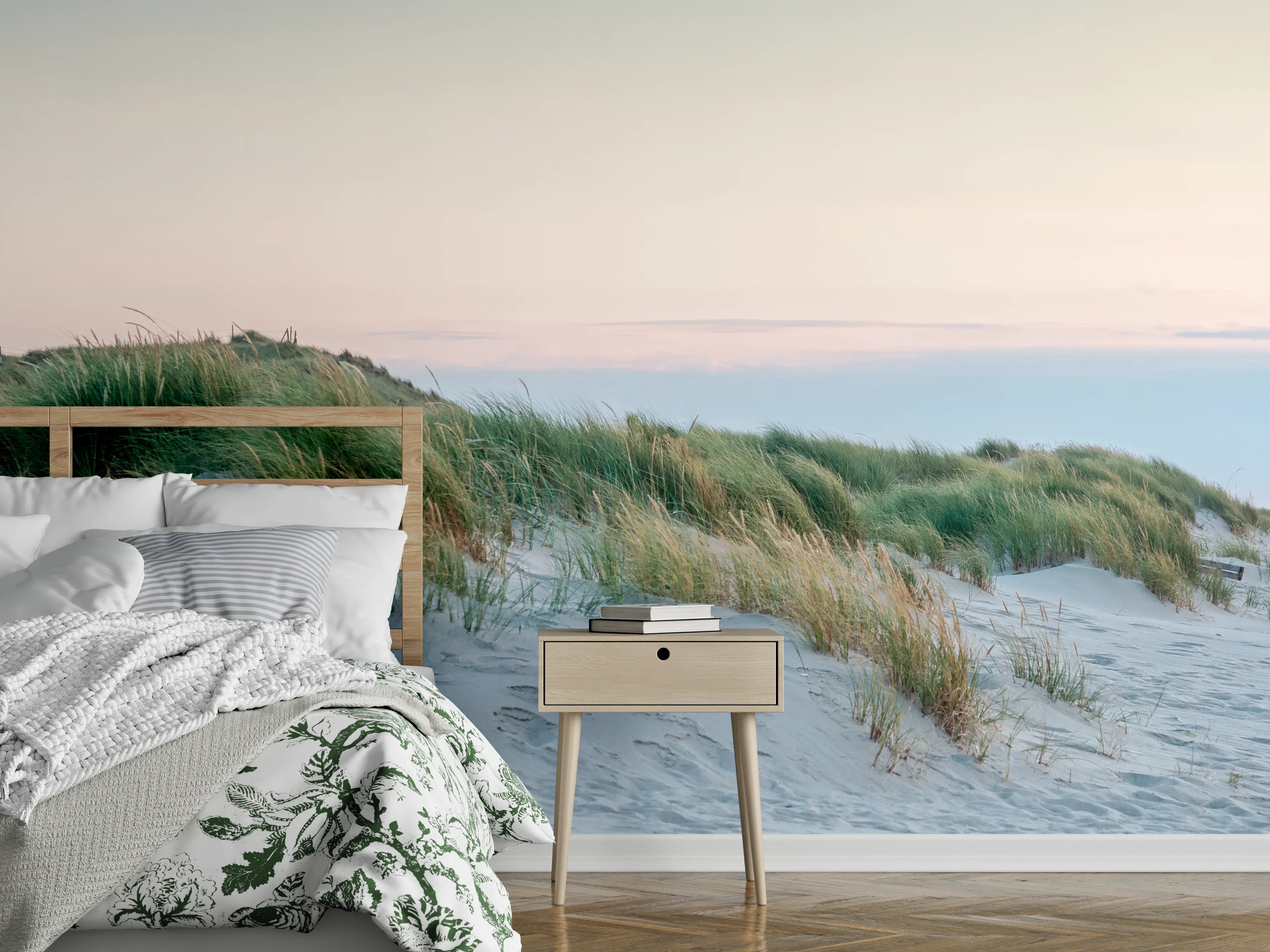Wandverkleidung Schlafzimmer - Leuchtturm am Sandstrand Panorama