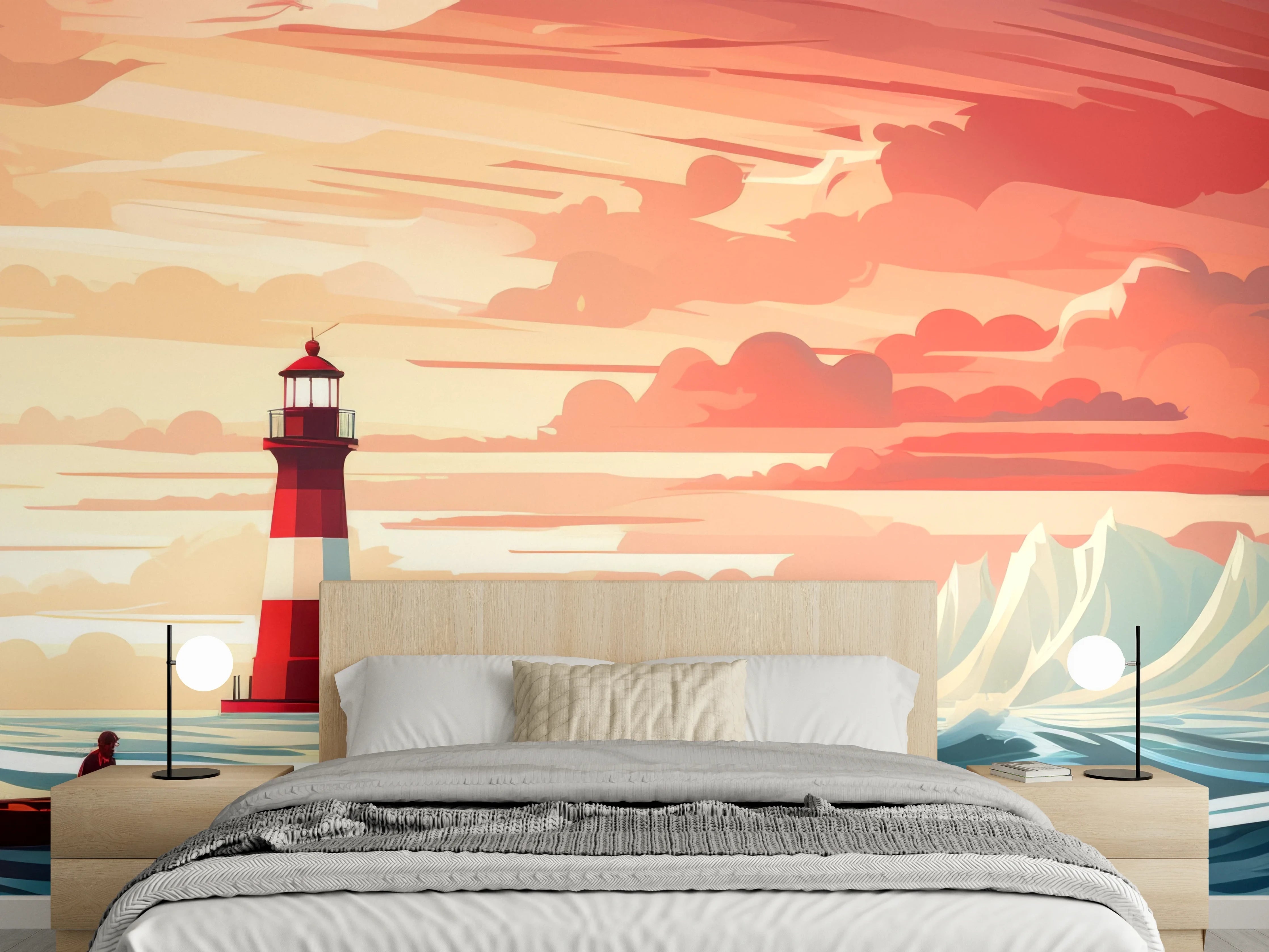 Wandverkleidung Schlafzimmer - Leuchtturm am Sonnenuntergang