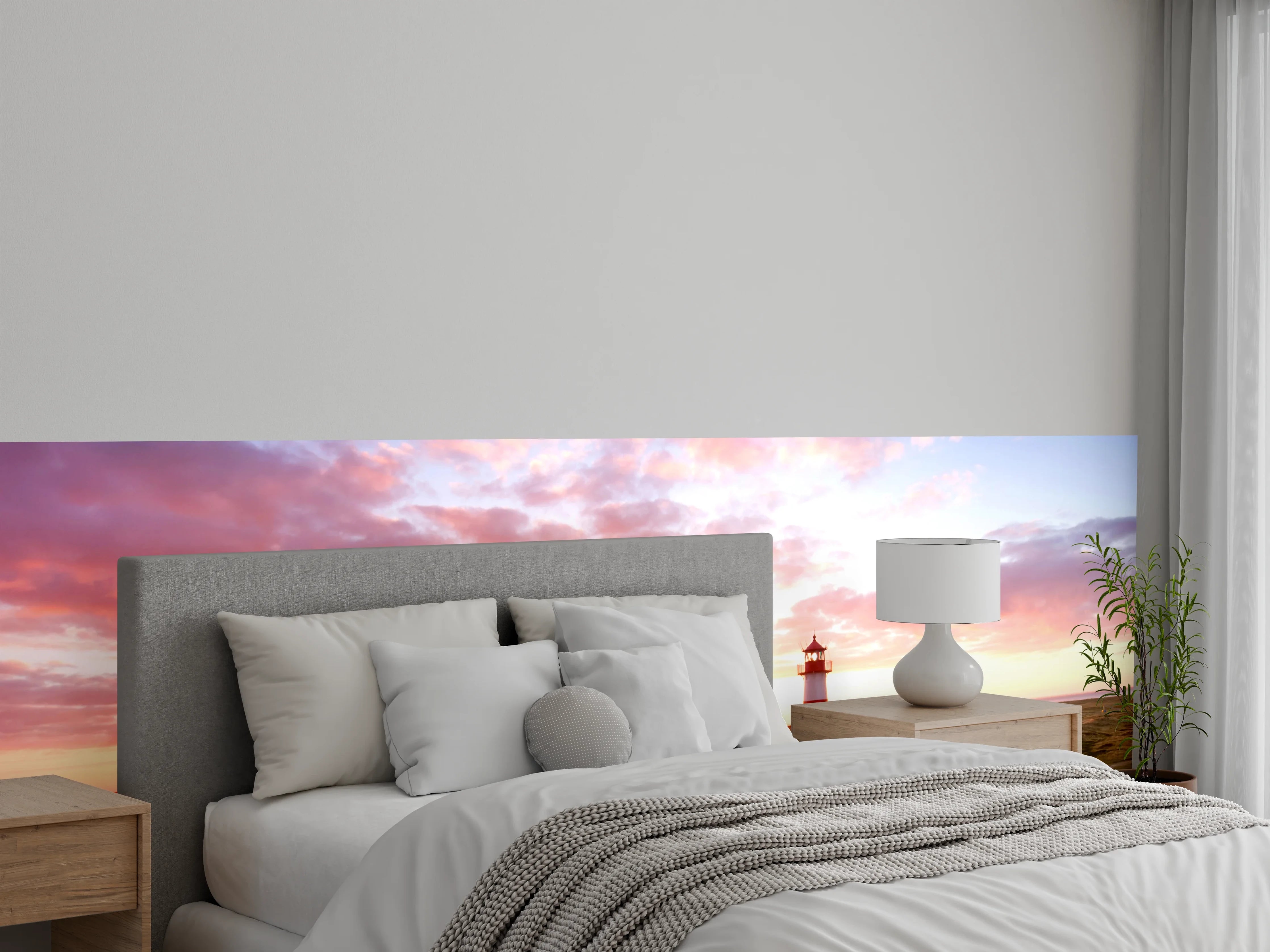 Wandverkleidung Schlafzimmer - Leuchtturm am Strand Sonnenuntergang