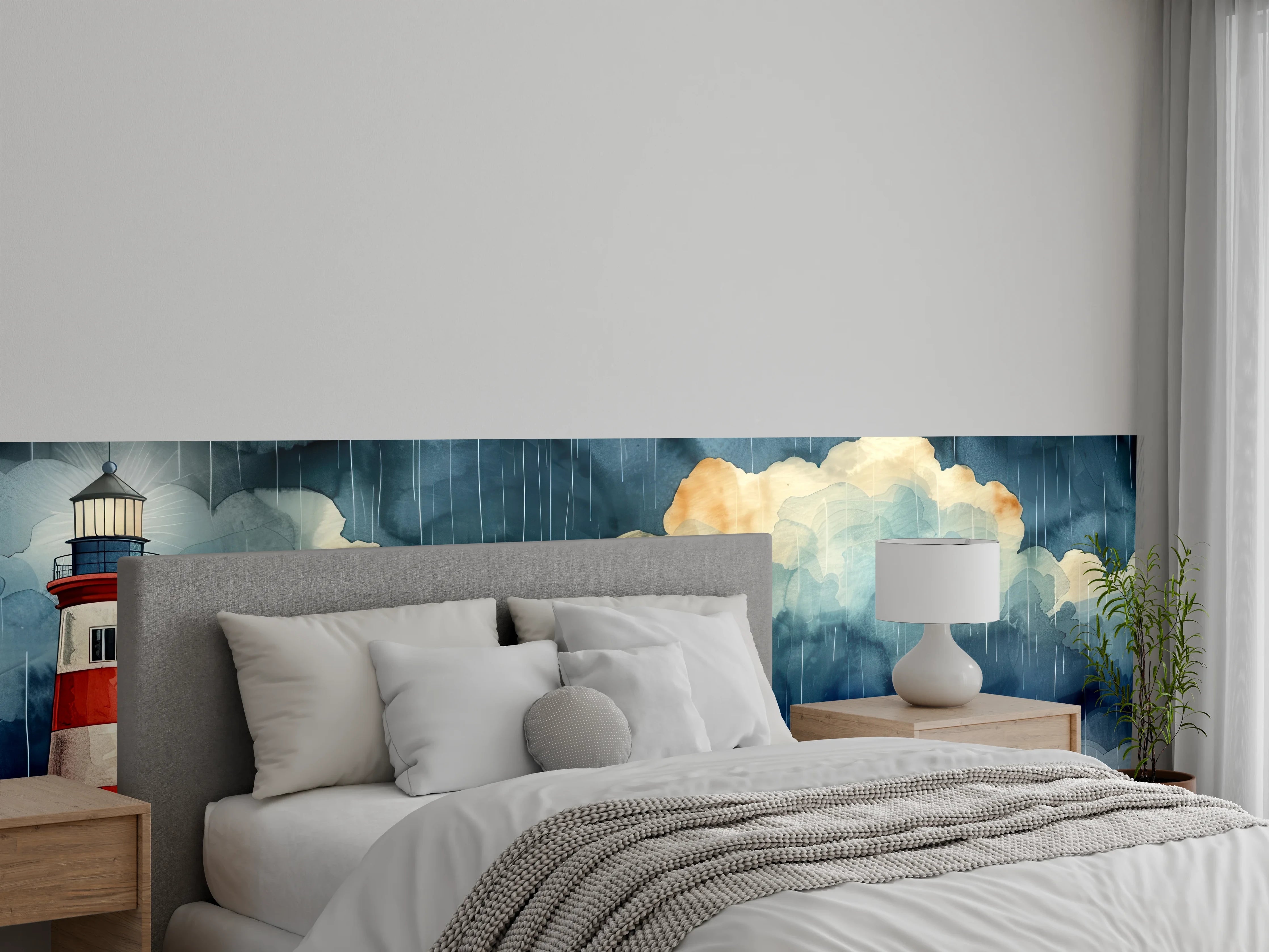 Wandverkleidung Schlafzimmer - Leuchtturm im Sturm