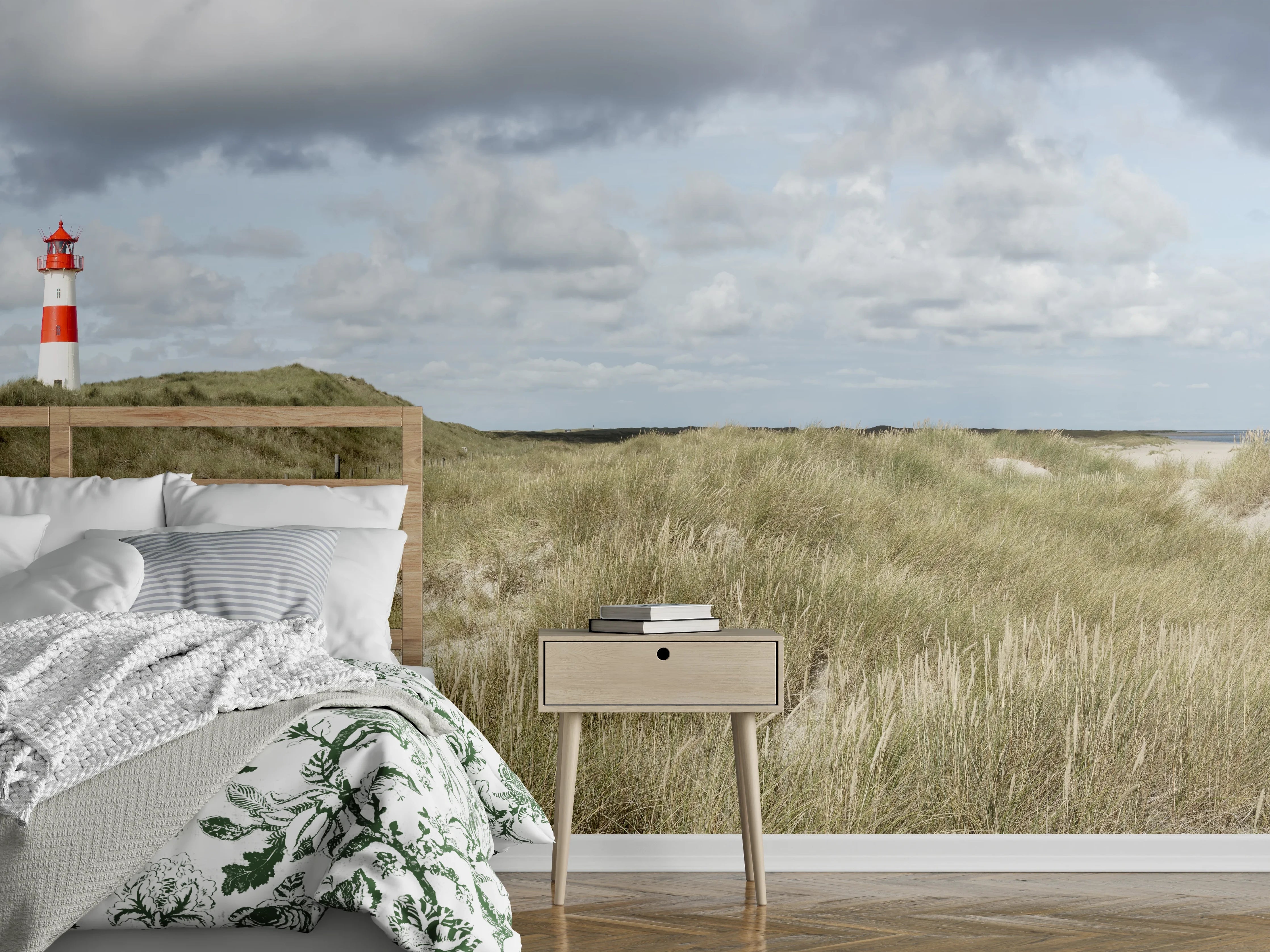 Wandverkleidung Schlafzimmer - Leuchtturm in der Küstenlandschaft