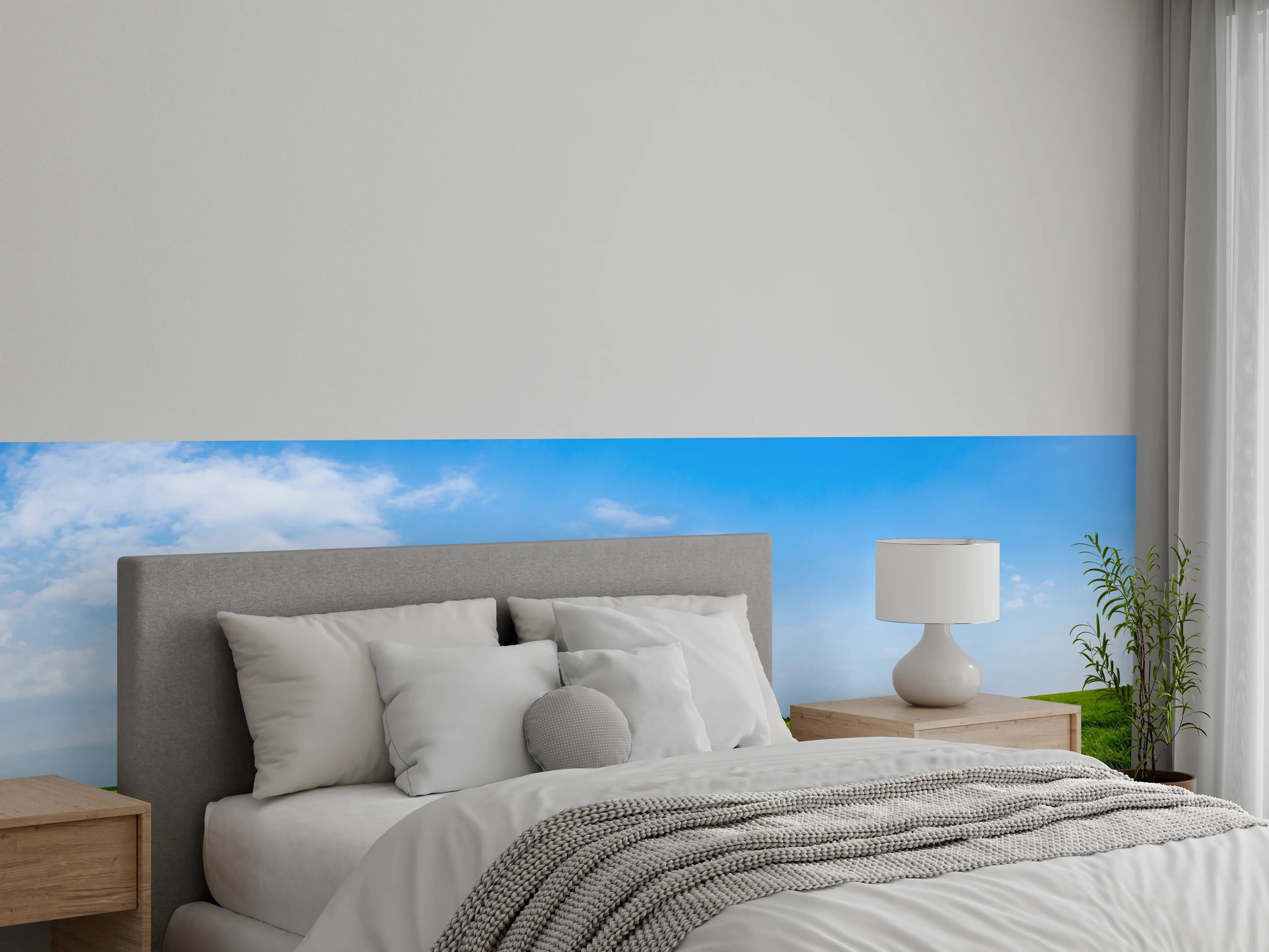 Wandverkleidung Schlafzimmer - Leuchtturm in grüner Marschlandschaft