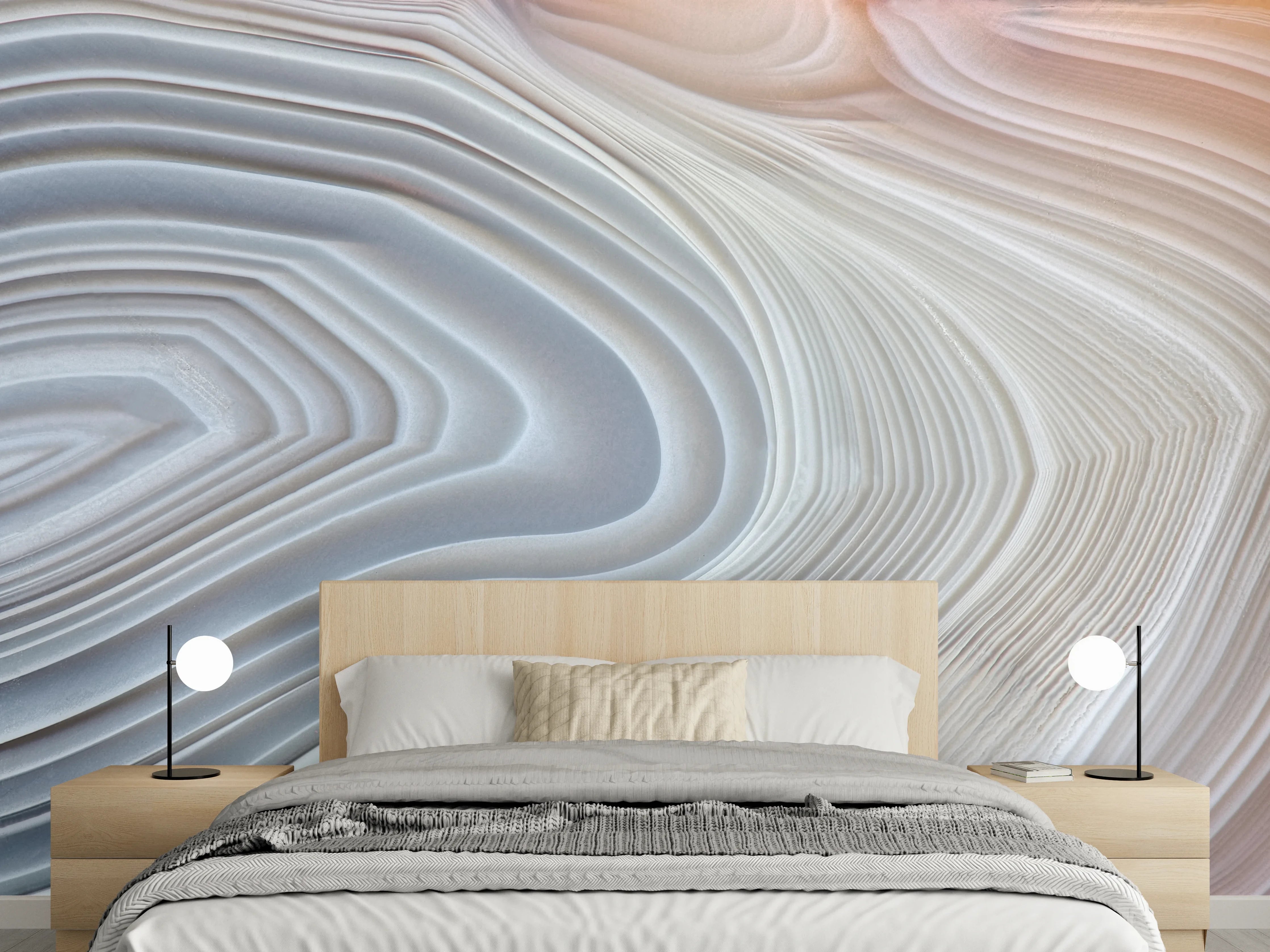 Wandverkleidung Schlafzimmer - Lichtgraues Marmor-Muster mit sanften Linien