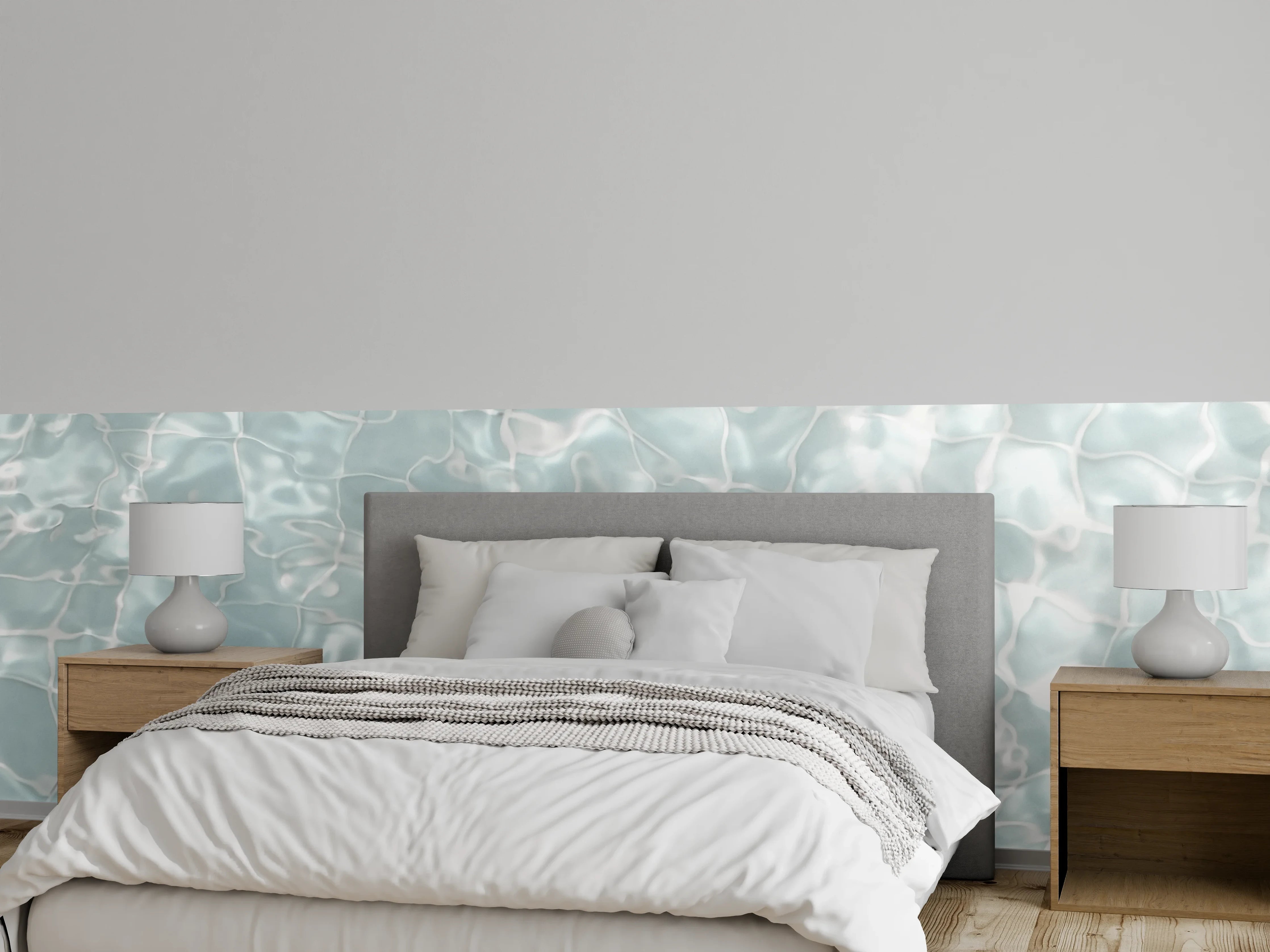 Wandverkleidung Schlafzimmer - Lichtspiel Wasser Oberfläche Weiß-Grau