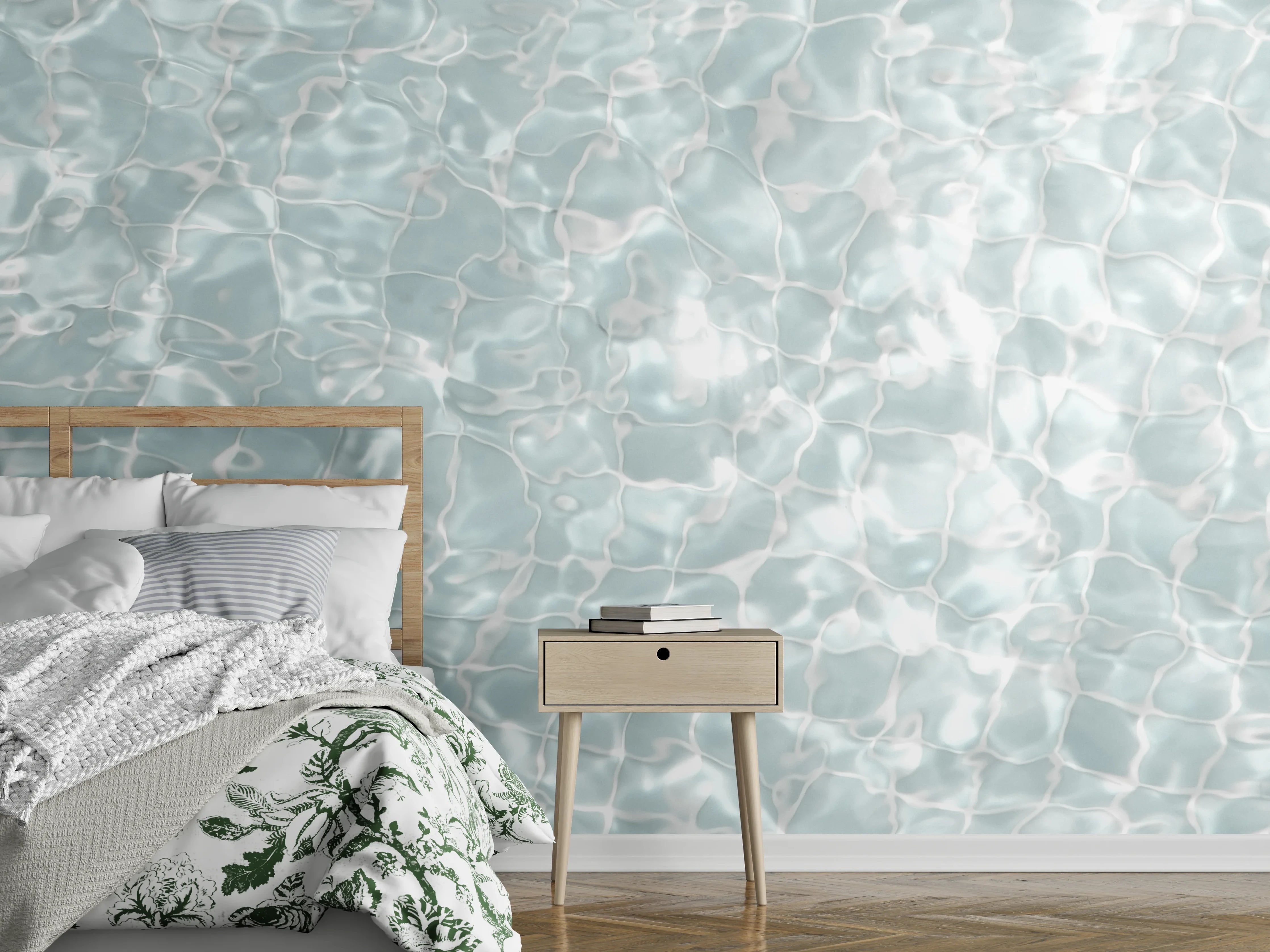 Wandverkleidung Schlafzimmer - Lichtspiel Wasser Oberfläche Weiß-Grau