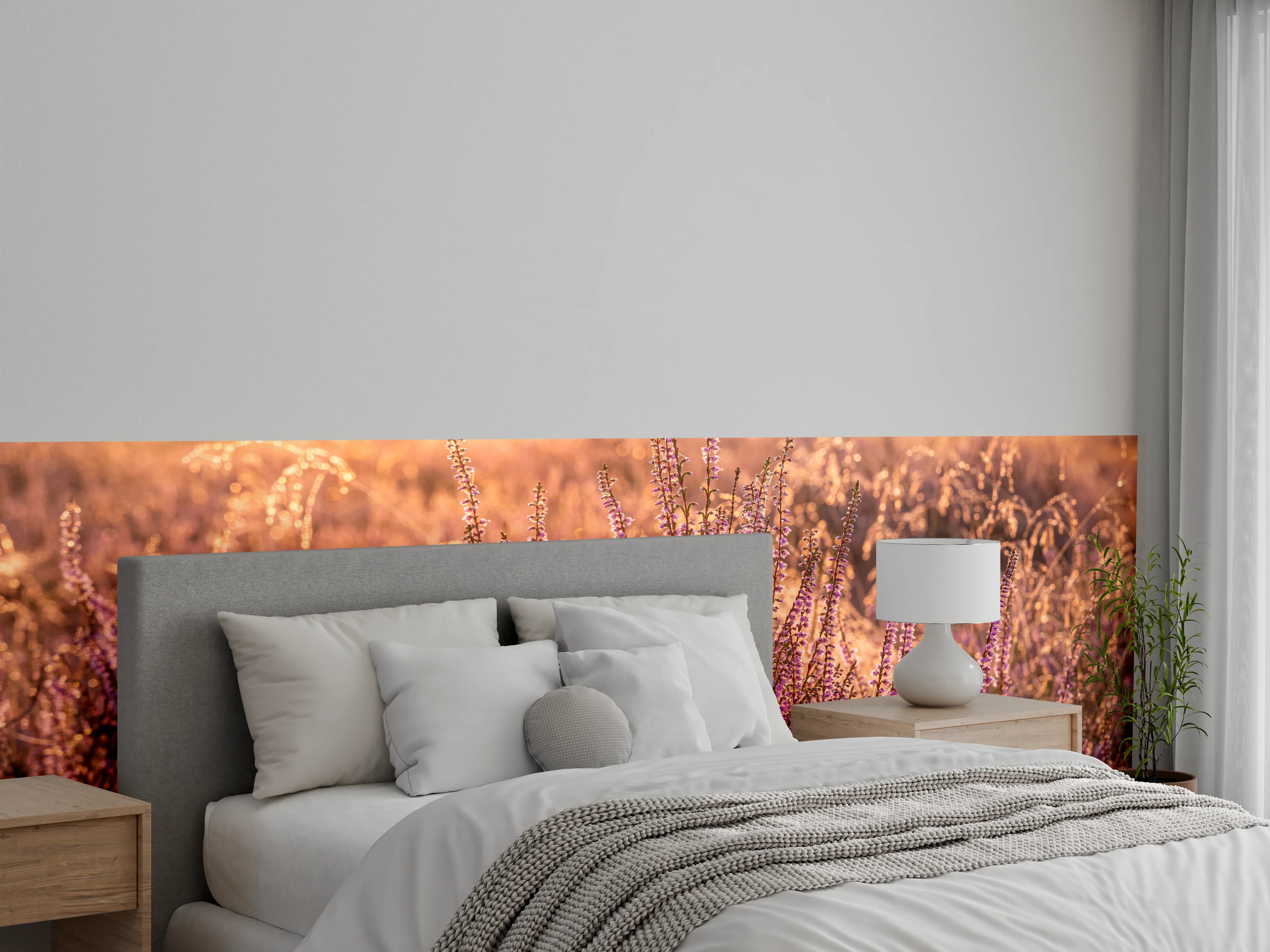 Wandverkleidung Schlafzimmer - Lila Heide im Sonnenaufgang