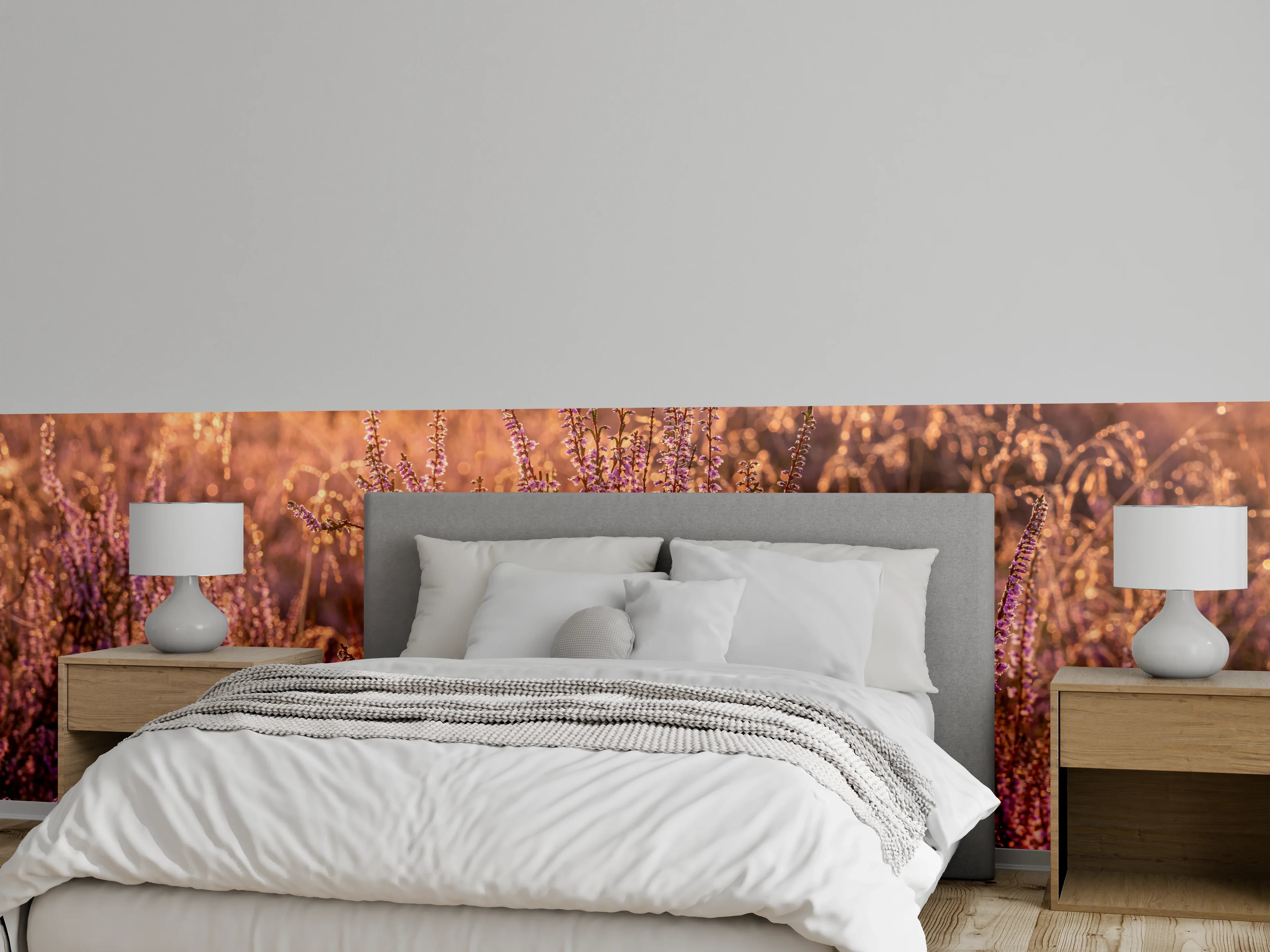 Wandverkleidung Schlafzimmer - Lila Heide im Sonnenaufgang