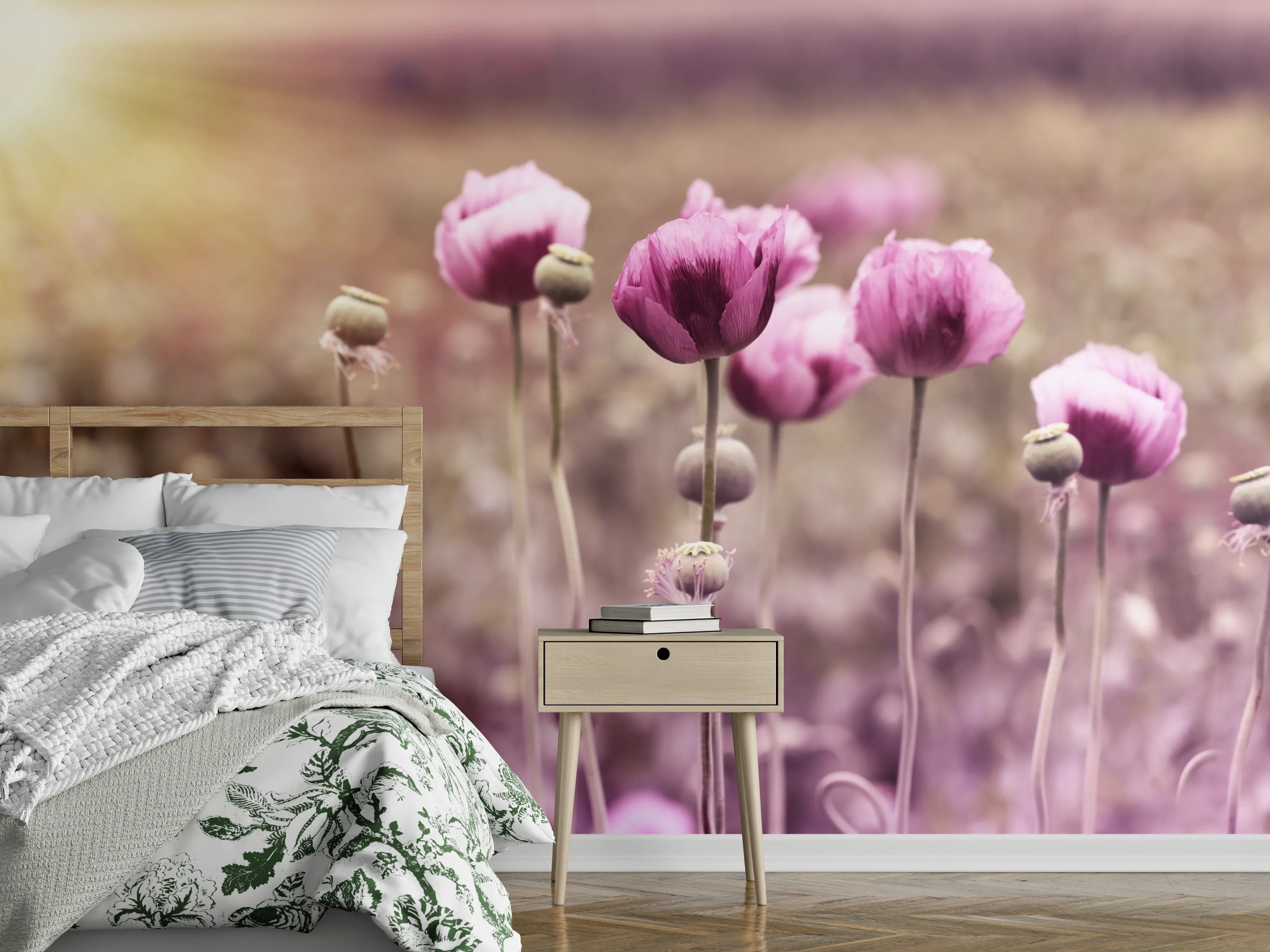 Wandverkleidung Schlafzimmer - Lila Mohnblume