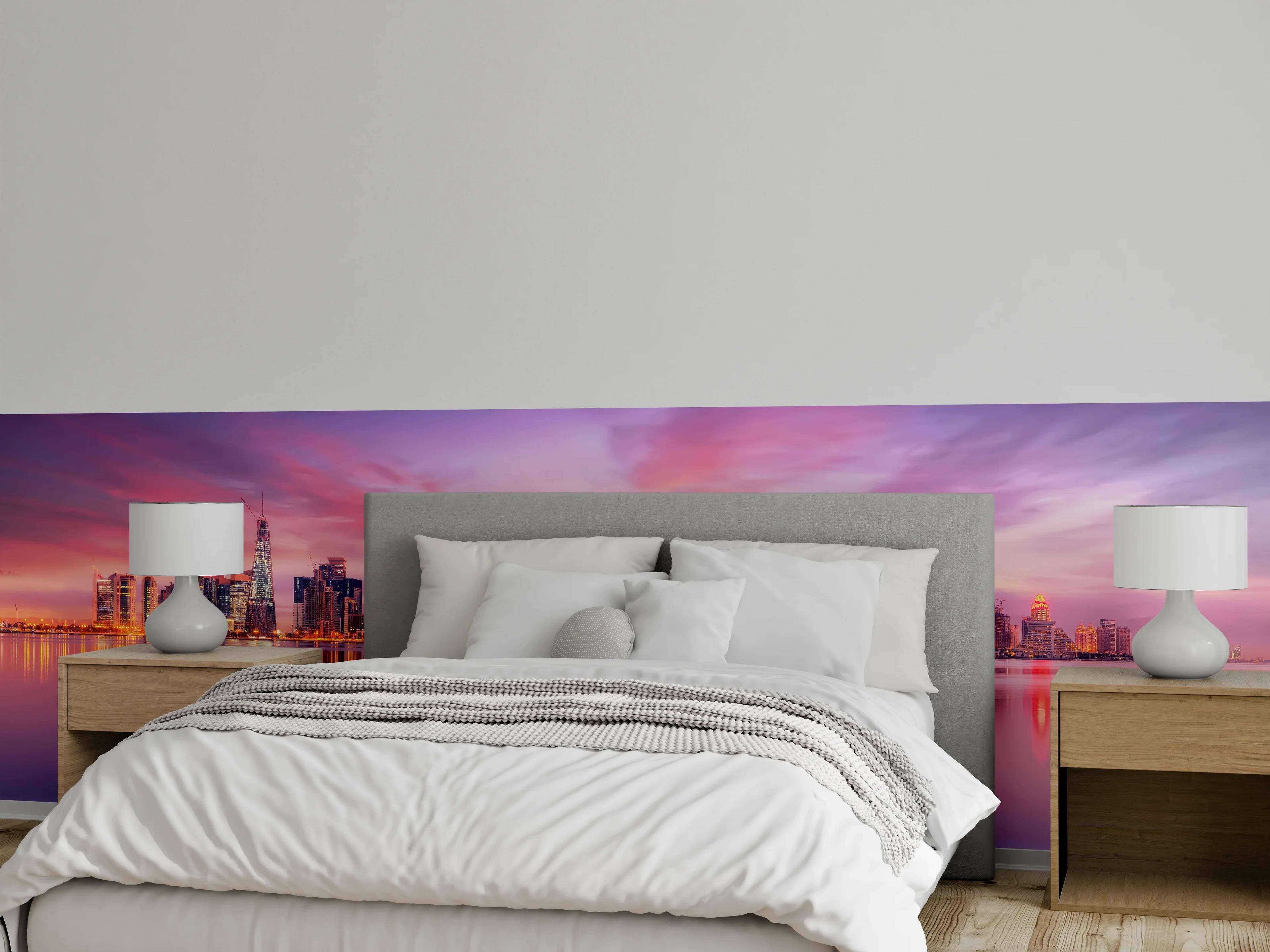 Wandverkleidung Schlafzimmer - Lila-Pink Skyline Panorama