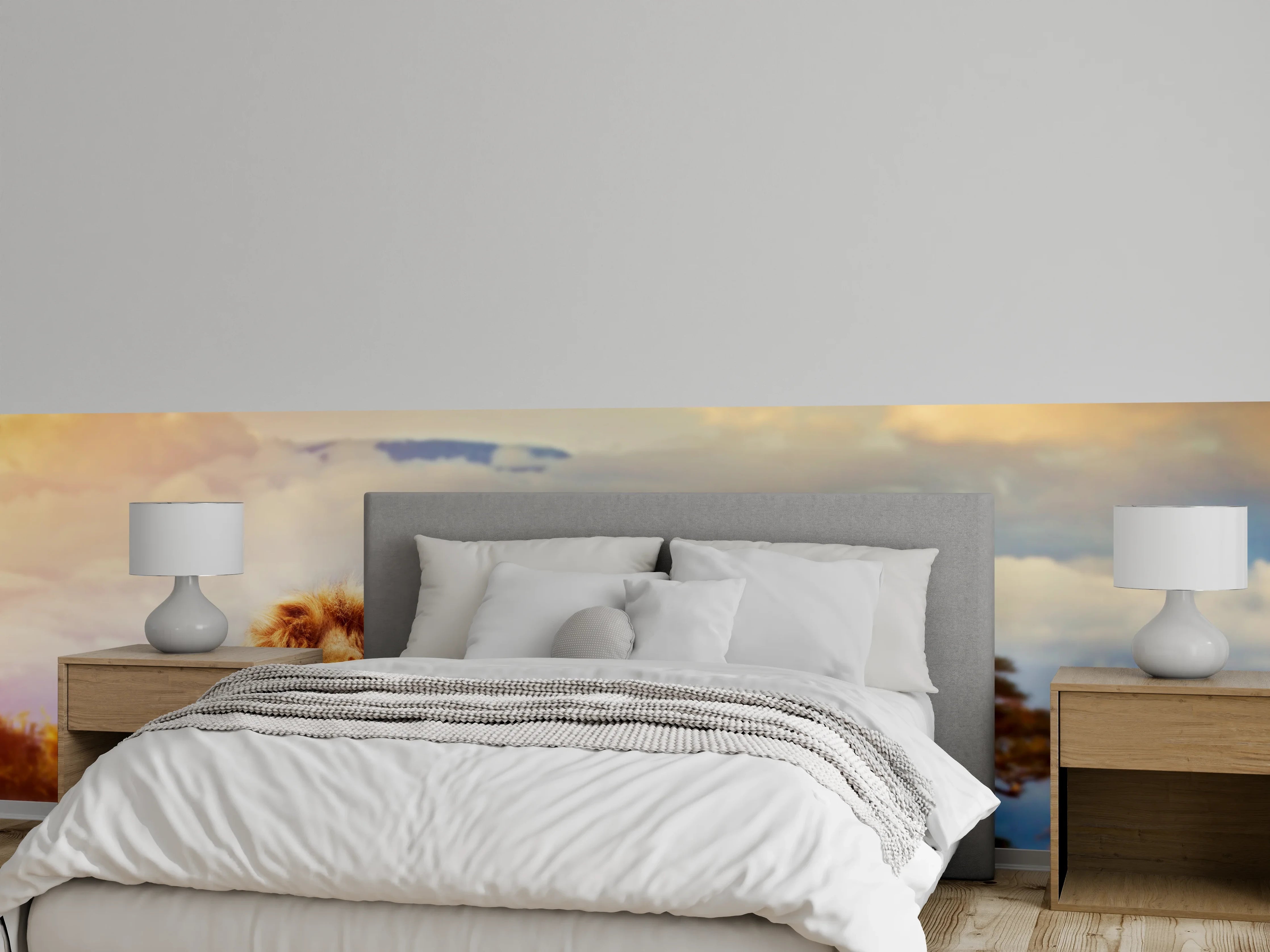 Wandverkleidung Schlafzimmer - Löwe bei Sonnenuntergang