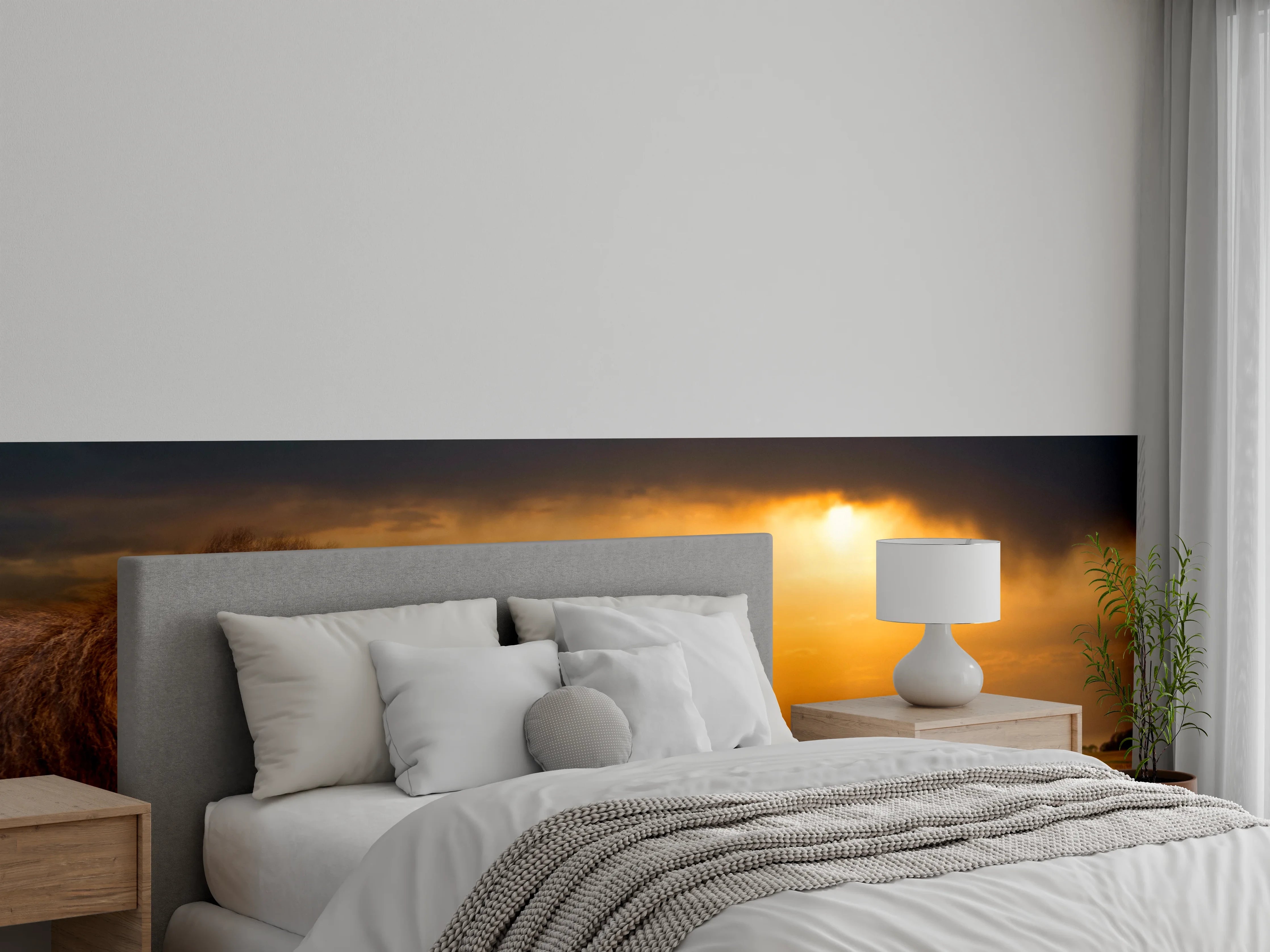 Wandverkleidung Schlafzimmer - Löwe in Steppe im Sonnenuntergang