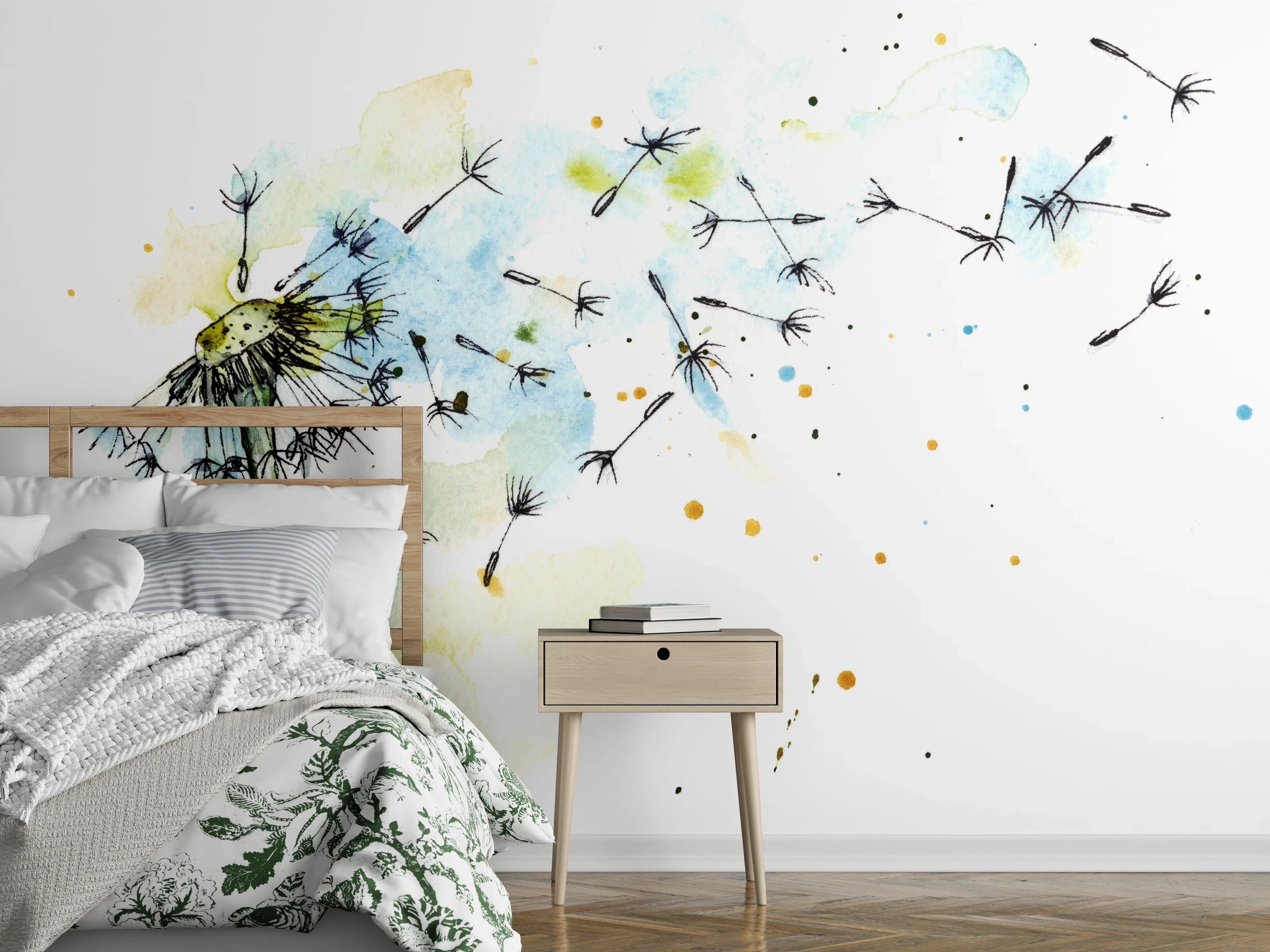 Wandverkleidung Schlafzimmer - Löwenzahn Aquarell