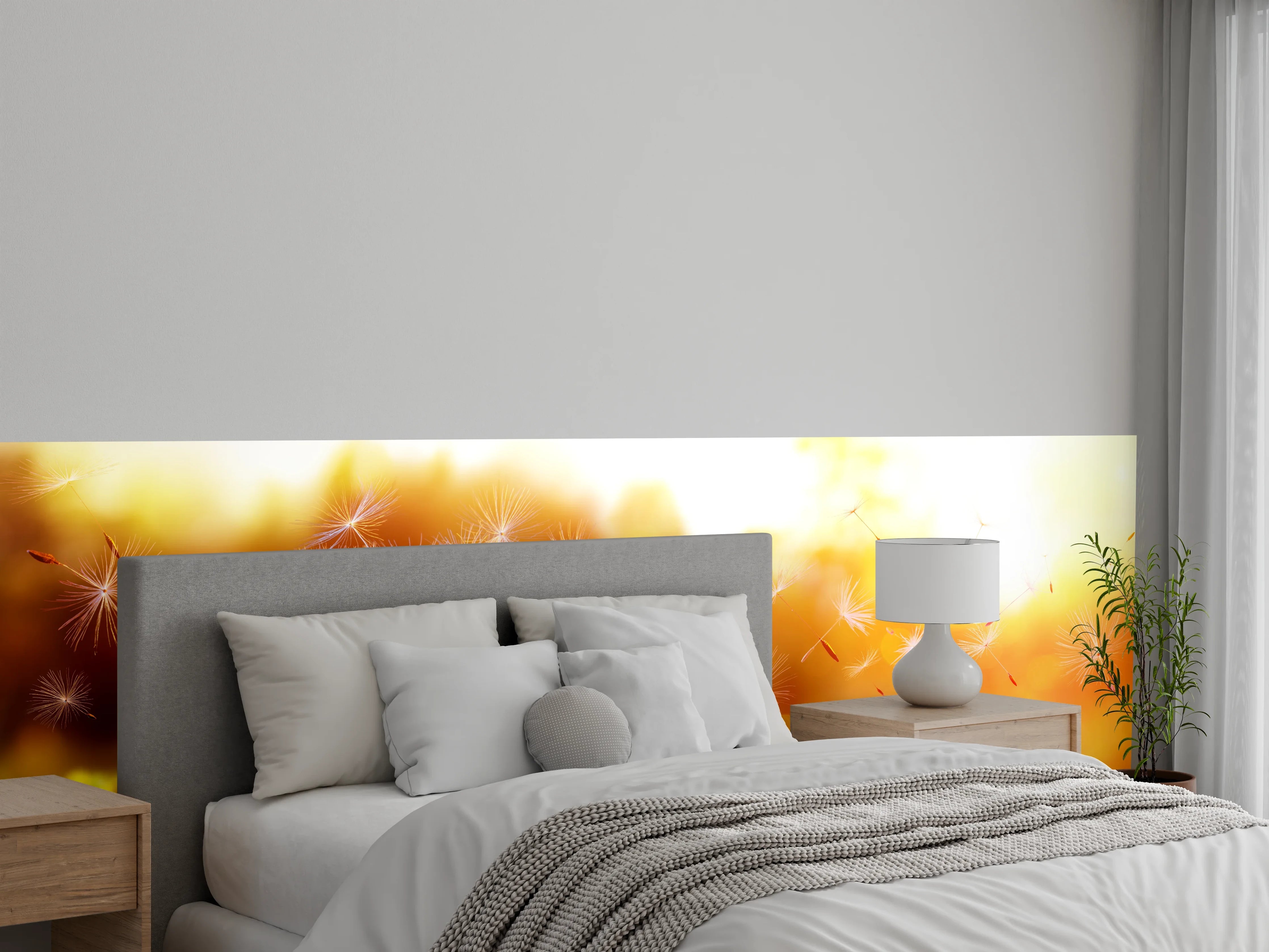 Wandverkleidung Schlafzimmer - Löwenzahn im Feld bei Sonnenuntergang