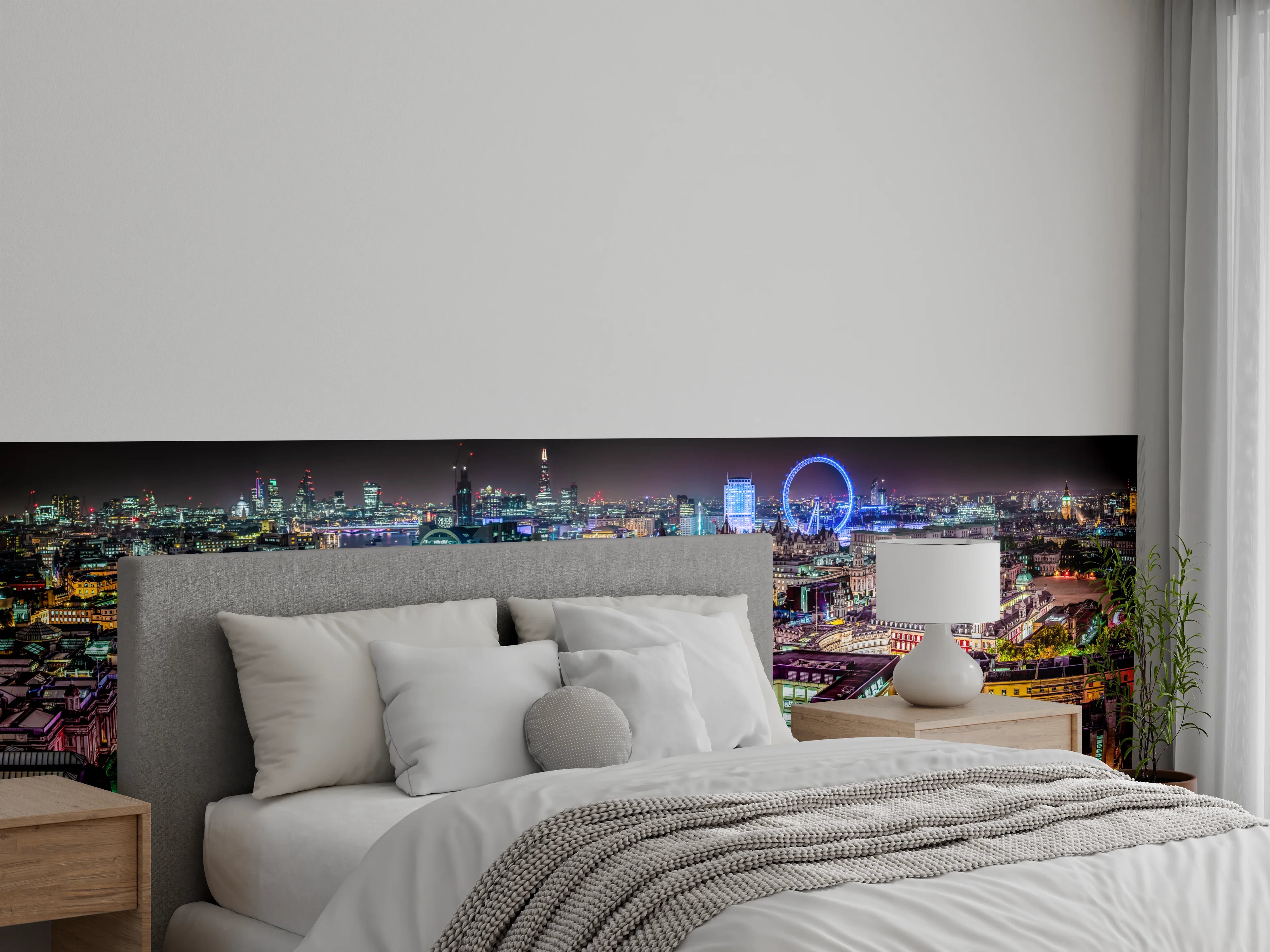 Wandverkleidung Schlafzimmer - London Skyline bei Nacht Panorama