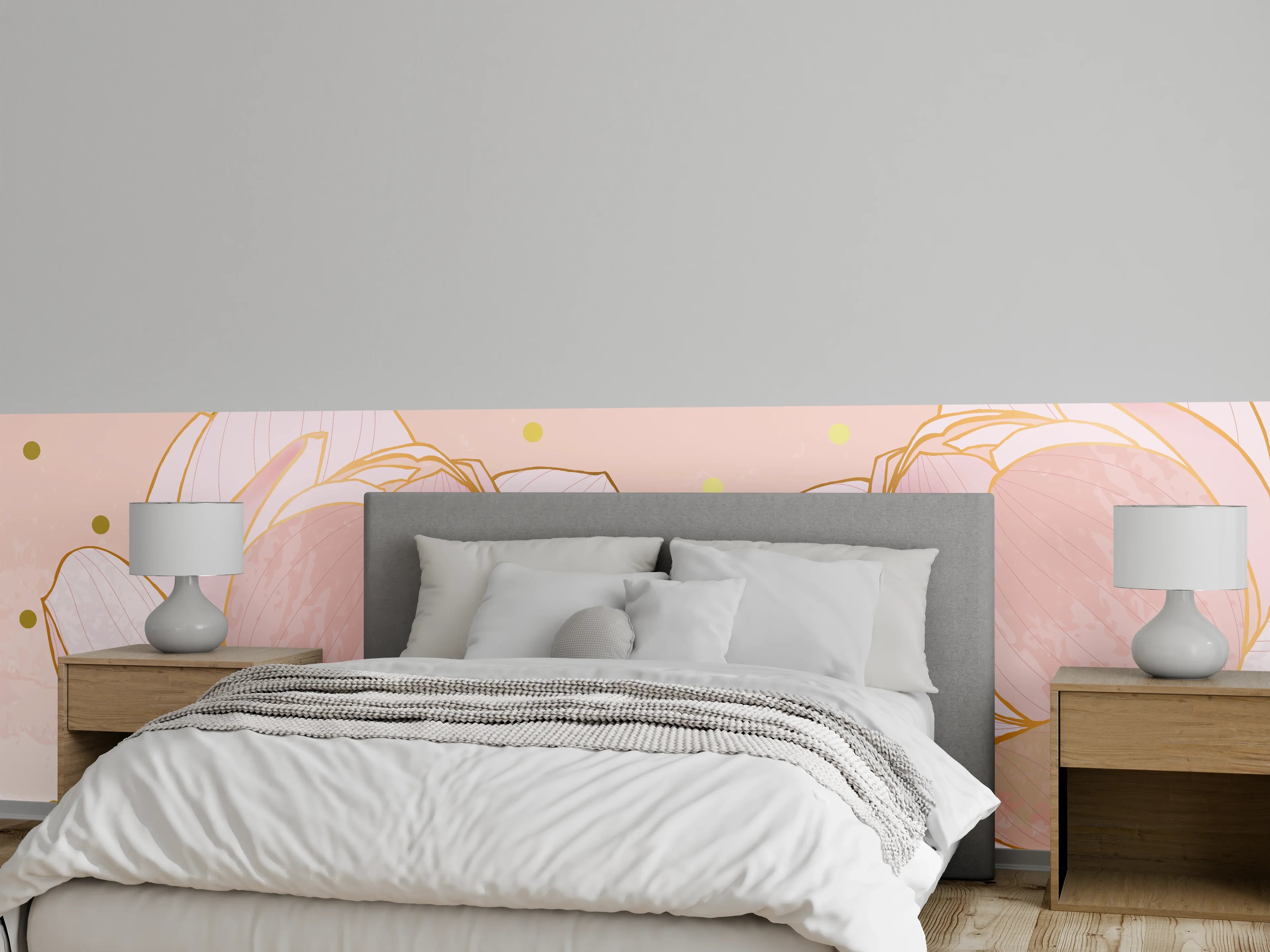 Wandverkleidung Schlafzimmer - Lotusblüte Rosa Gold Akzente