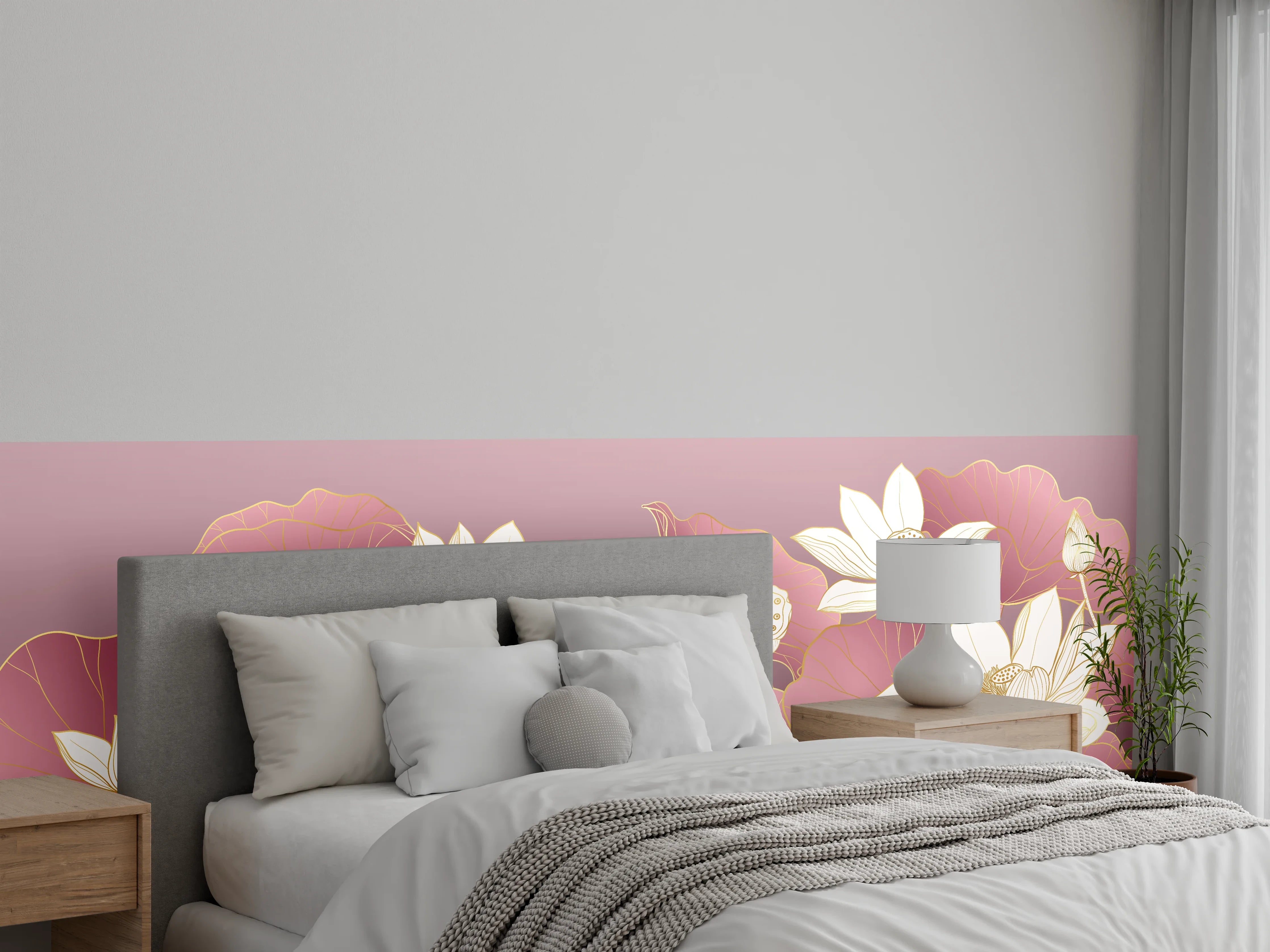 Wandverkleidung Schlafzimmer - Lotusblüten auf rosa Hintergrund