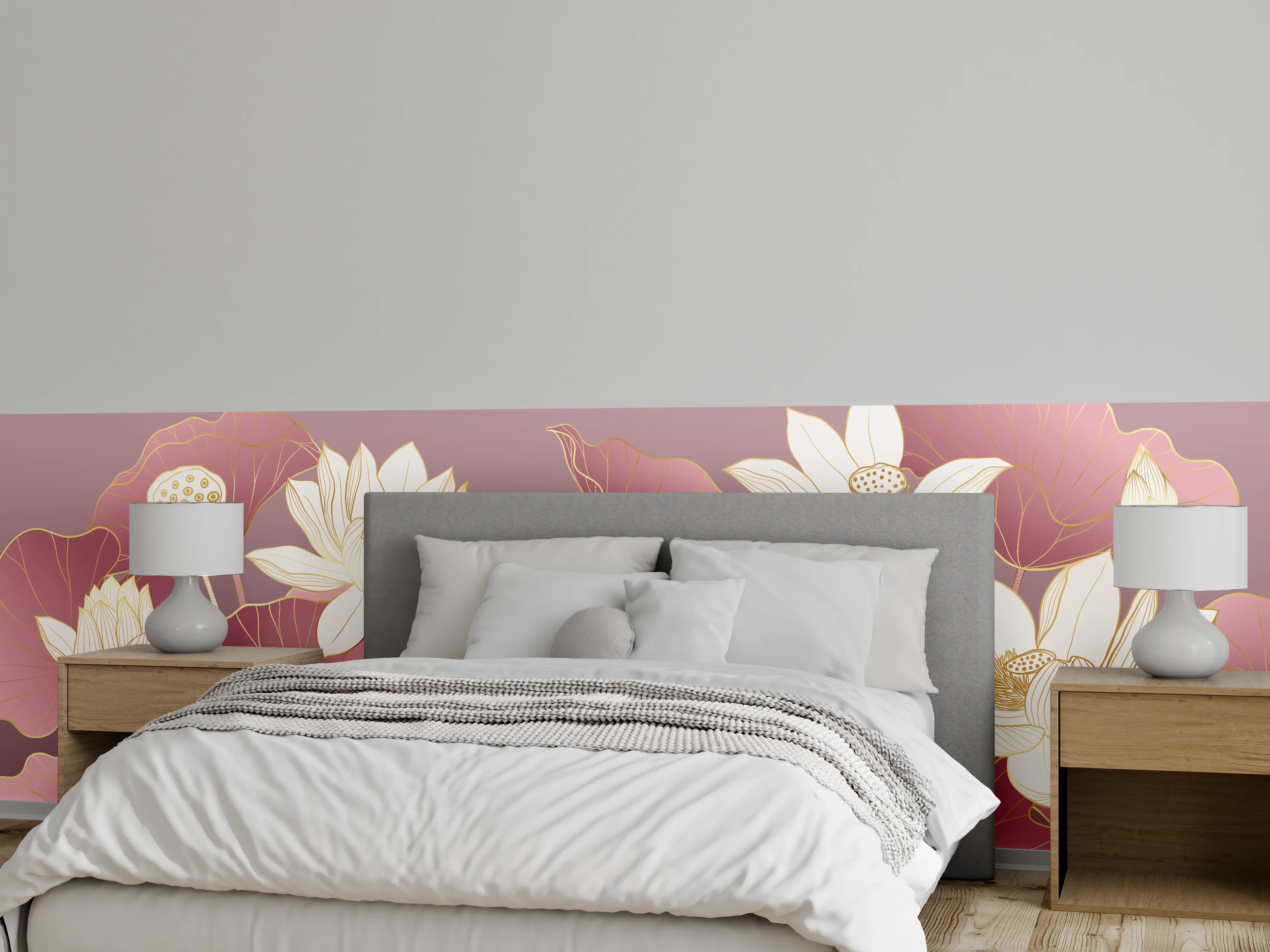 Wandverkleidung Schlafzimmer - Lotusblüten auf rosa Hintergrund